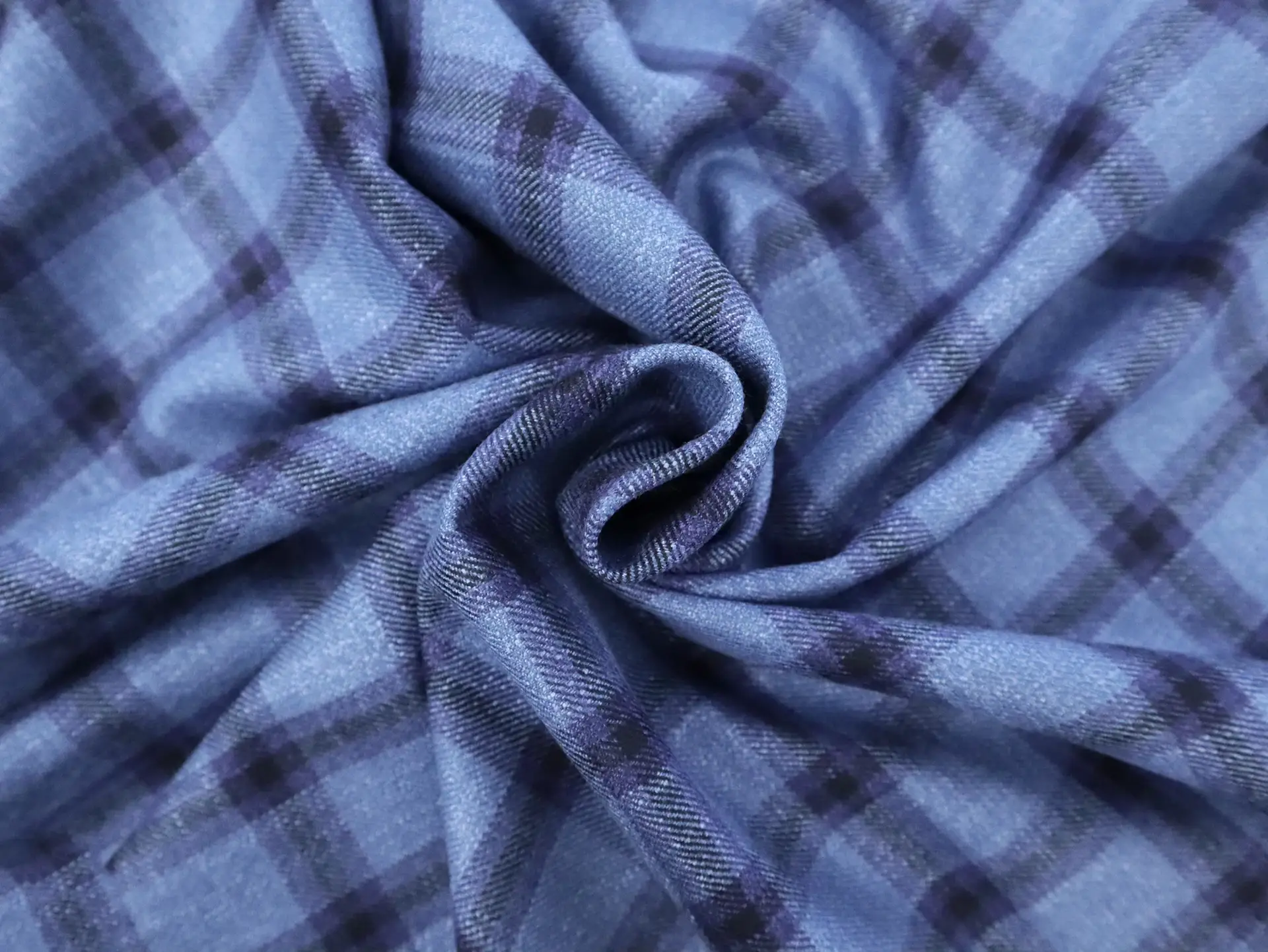 Italian Wool Bamboo Blend Plaid Suiting in Cool Blue