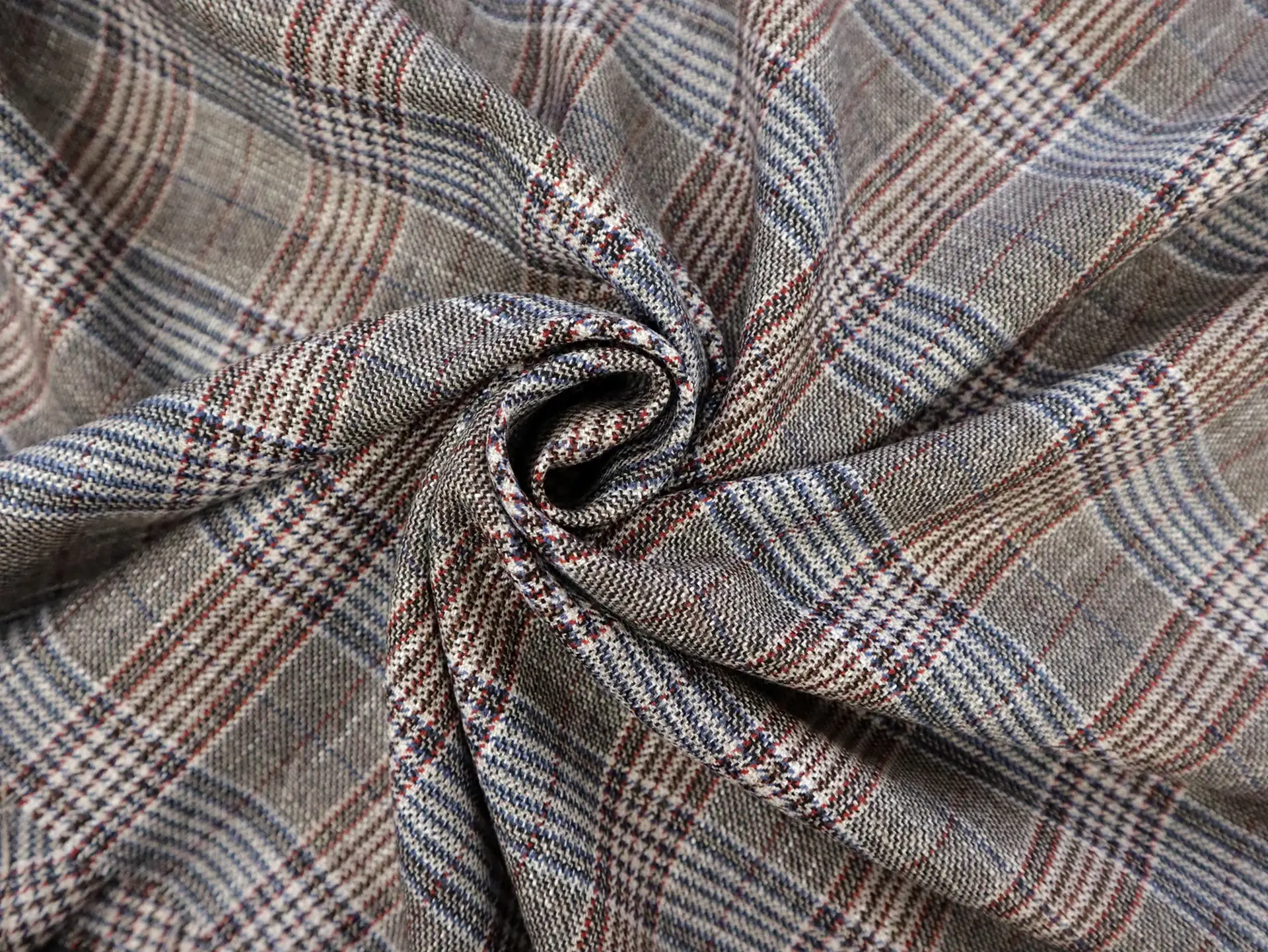 Italian Wool Bamboo Blend Plaid Suiting in Red Blue