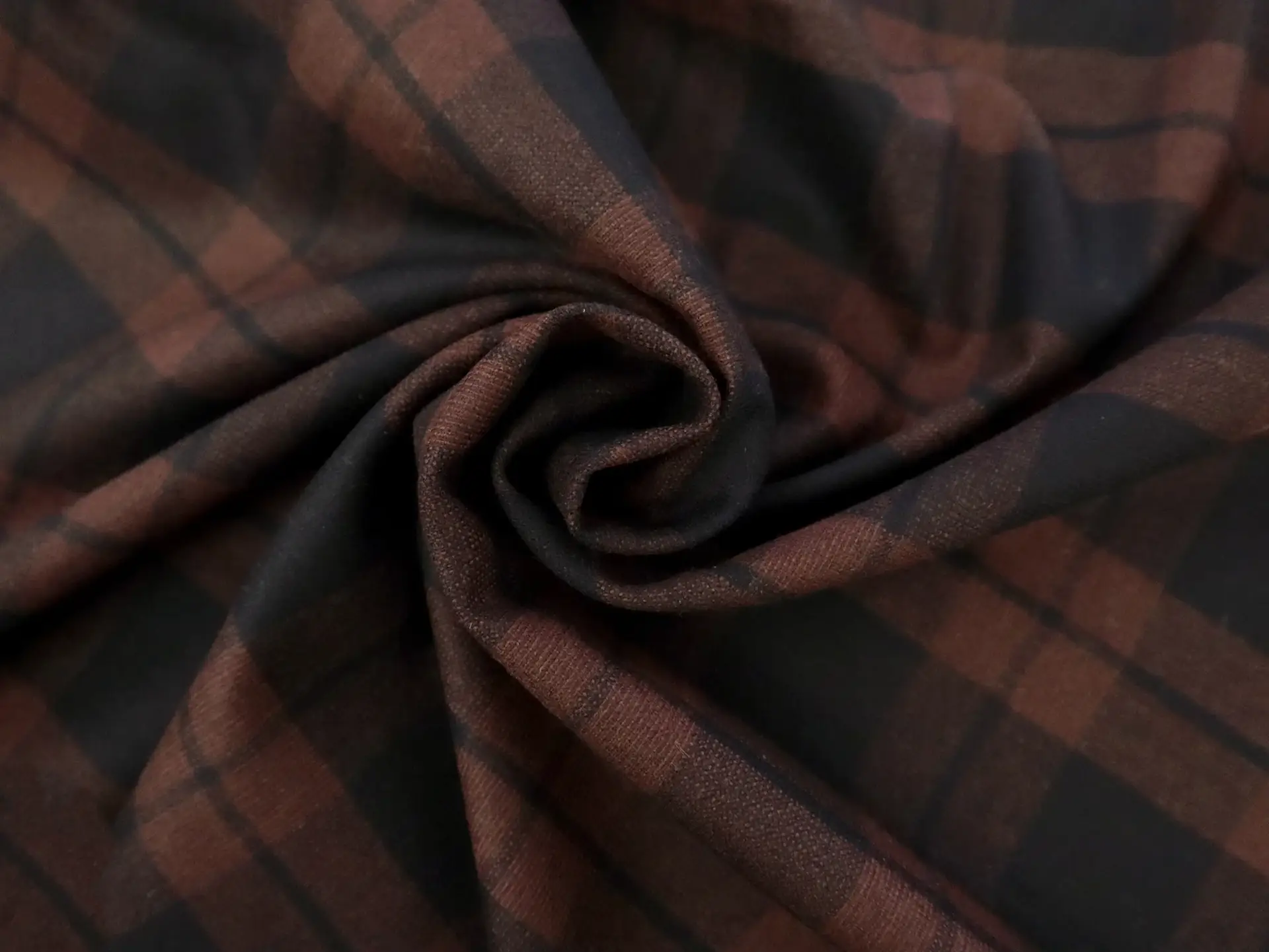 Italian Stretch Wool Blend Plaid Suiting in Black Cocoa