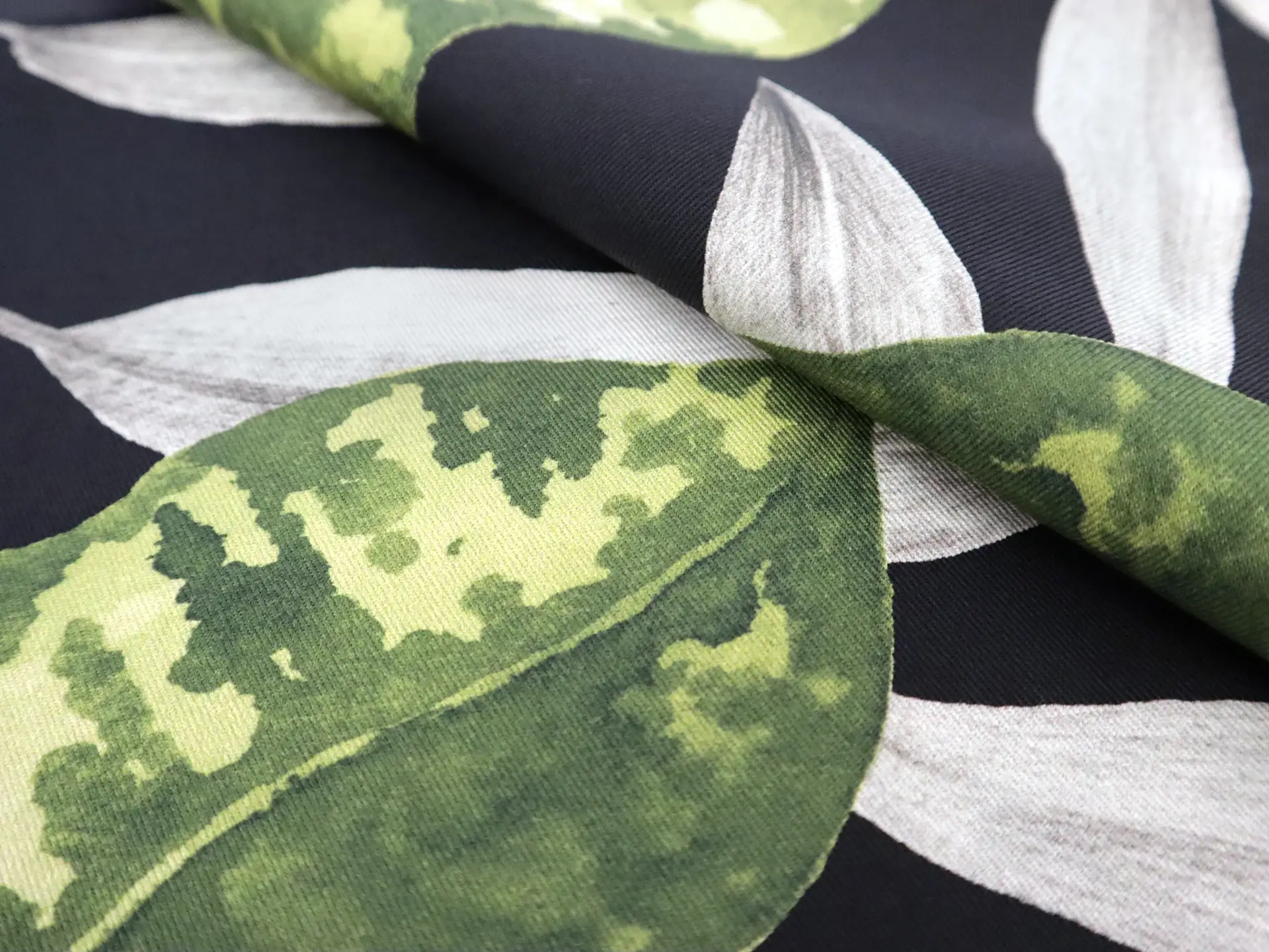 Cotton Twill with Conure Parrots Print in Onyx