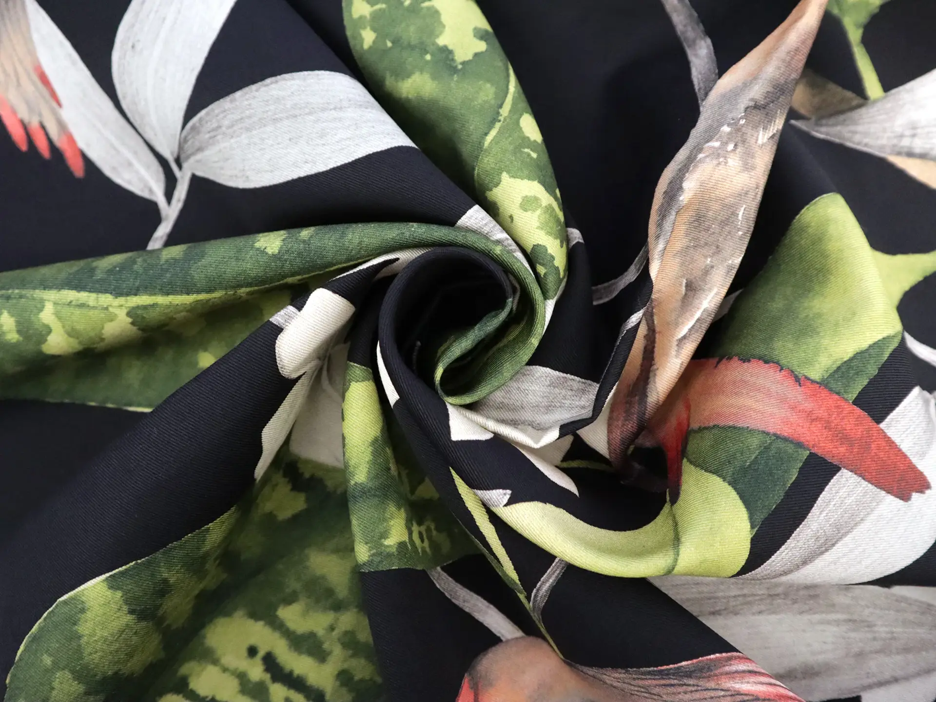 Cotton Twill with Conure Parrots Print in Onyx