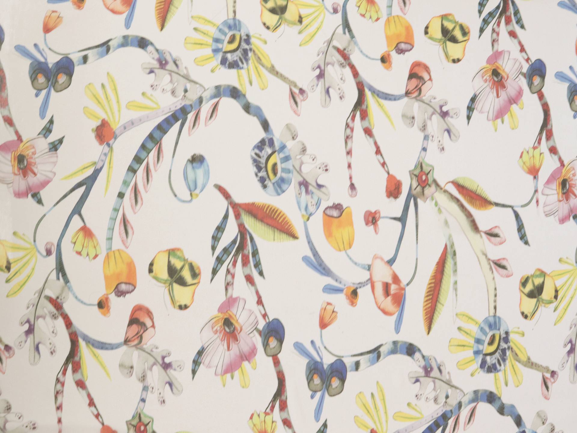 Crinkled Silk Chiffon with Floral & Animal Print On White Background