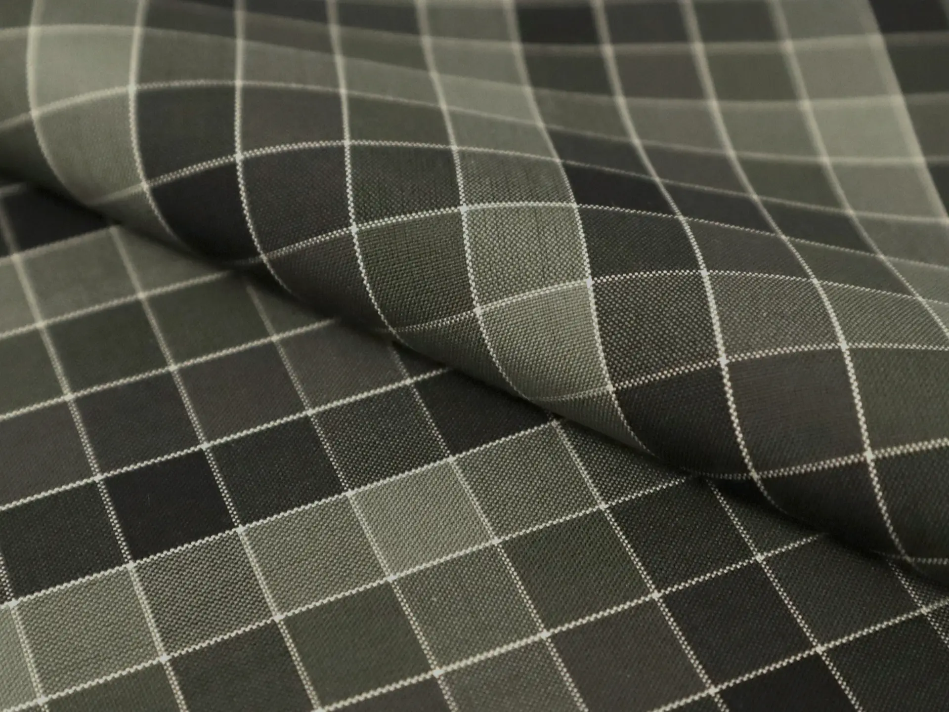 Silk Shirting with Check Pattern in Grey and Midnight Green