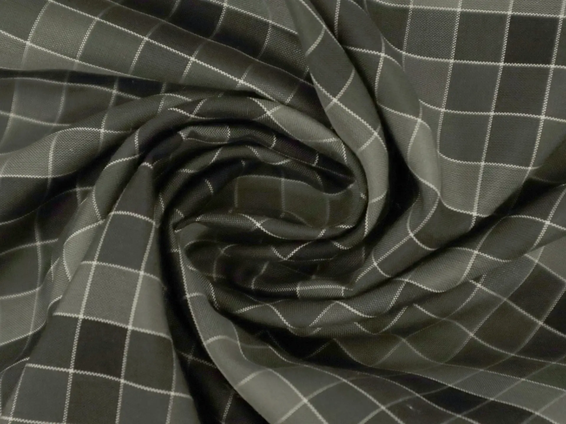 Silk Shirting with Check Pattern in Grey and Midnight Green