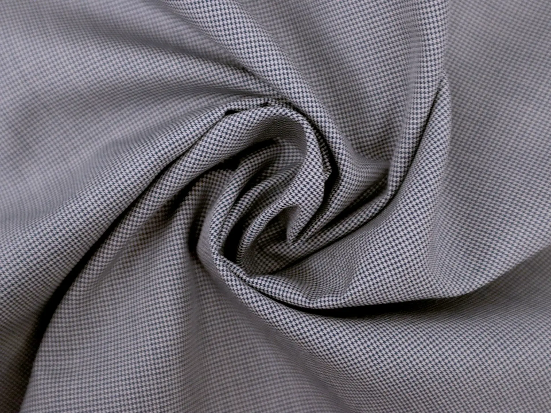 Silk Shirting with Micro Houndstooth Pattern in Dark Blue and Grey