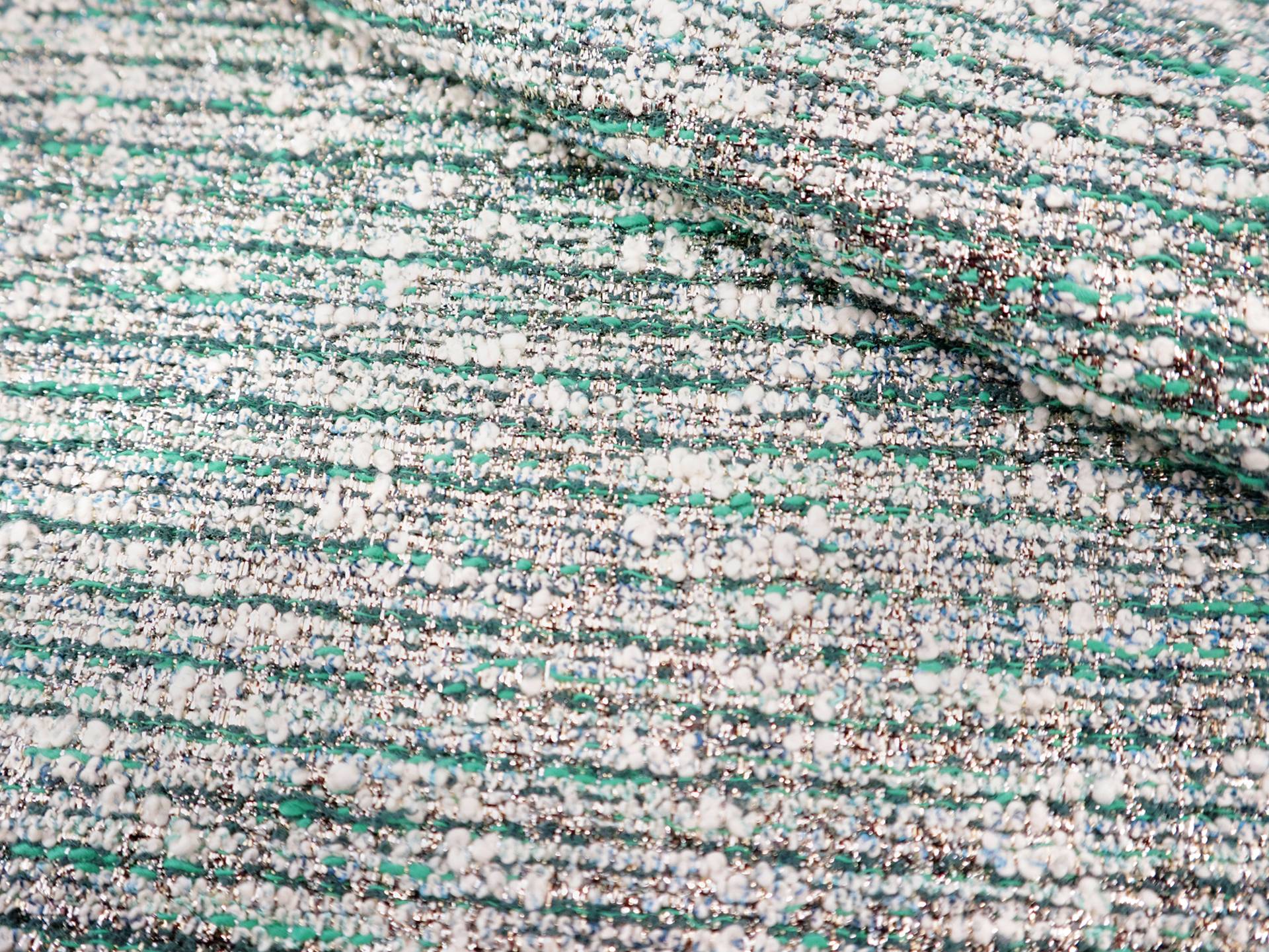 Metallic Cotton Blend Tweed in Jade