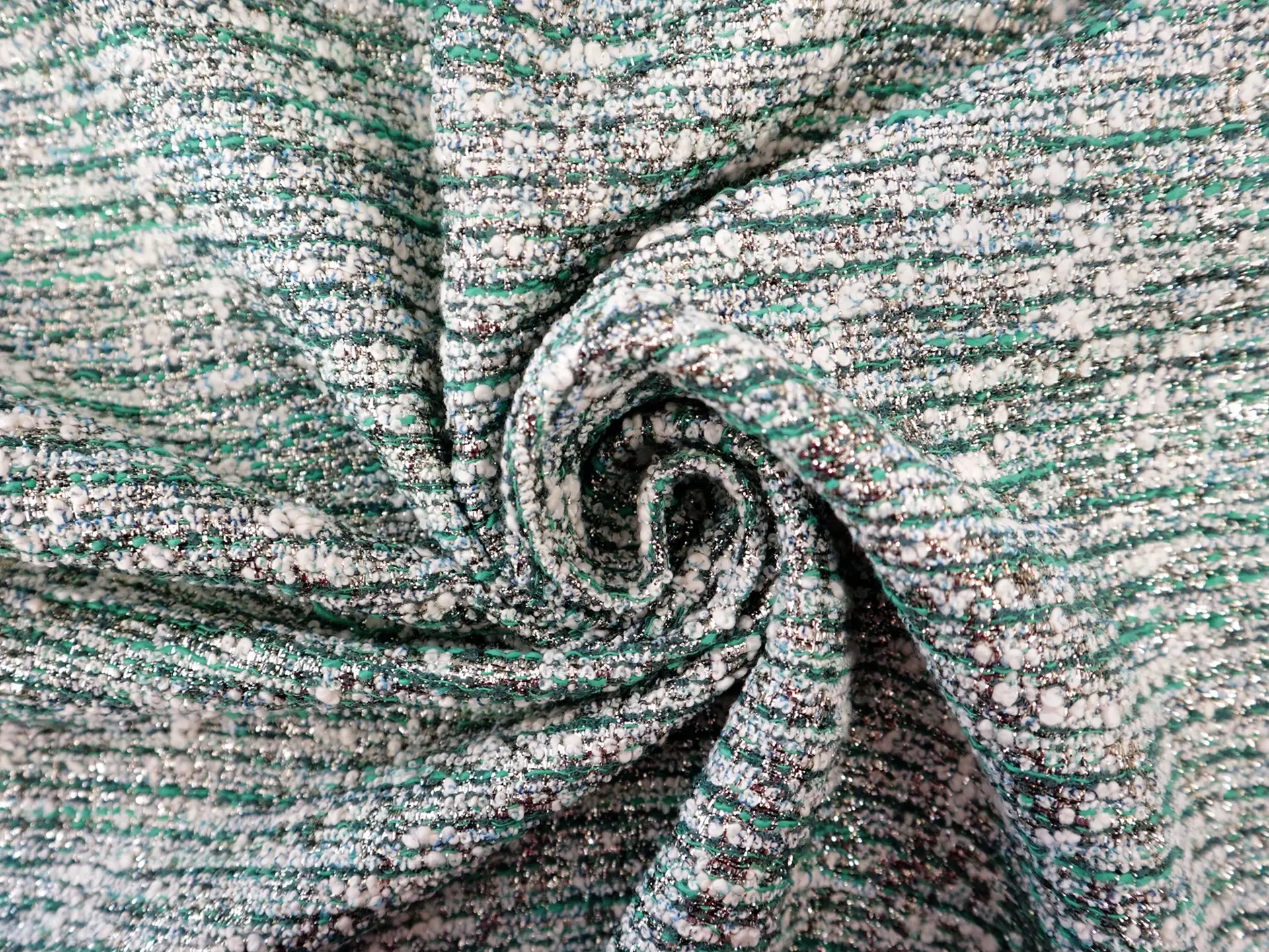 Metallic Cotton Blend Tweed in Jade