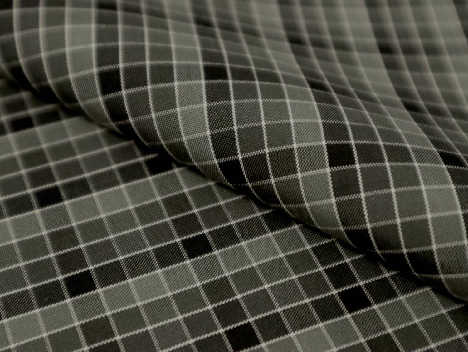 Silk Shirting with Check Pattern in Grey and Midnight Green