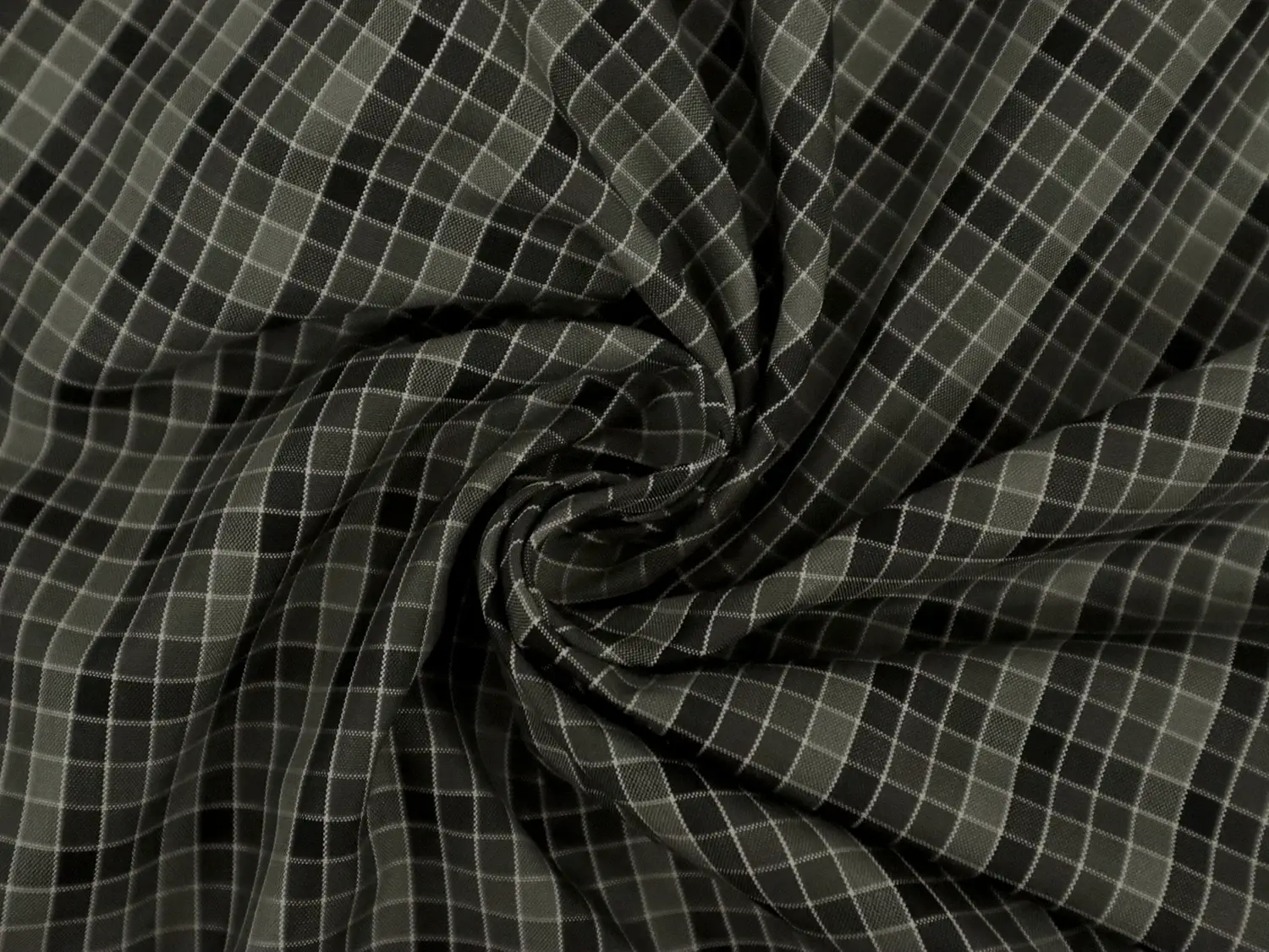 Silk Shirting with Check Pattern in Grey and Midnight Green