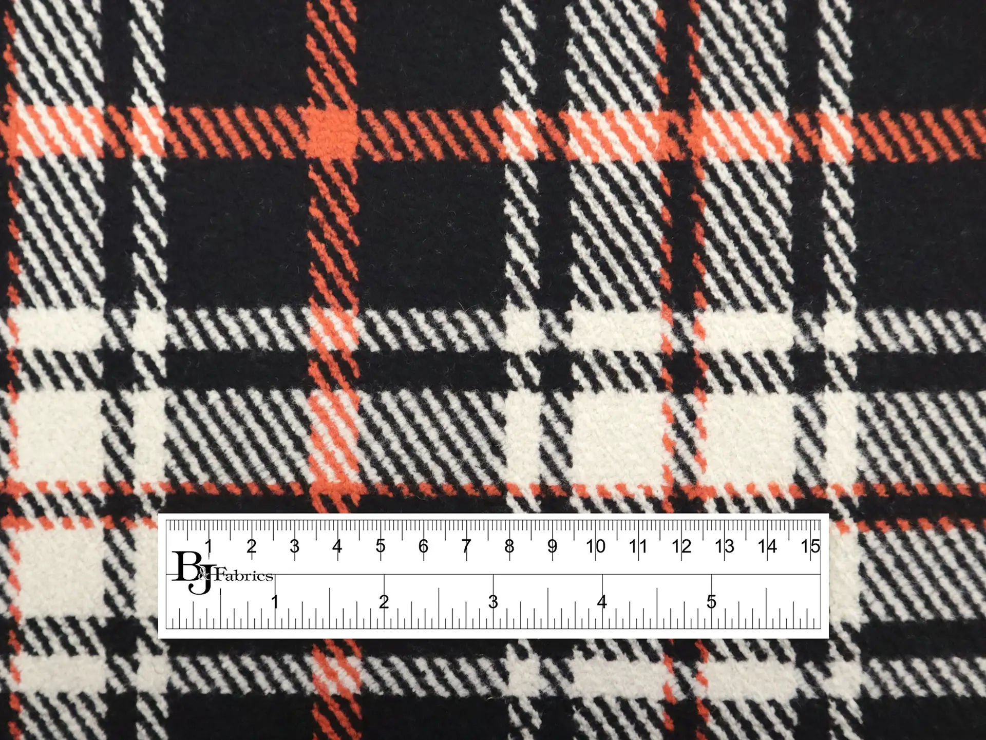 Italian Wool Plaid in Black White Orange