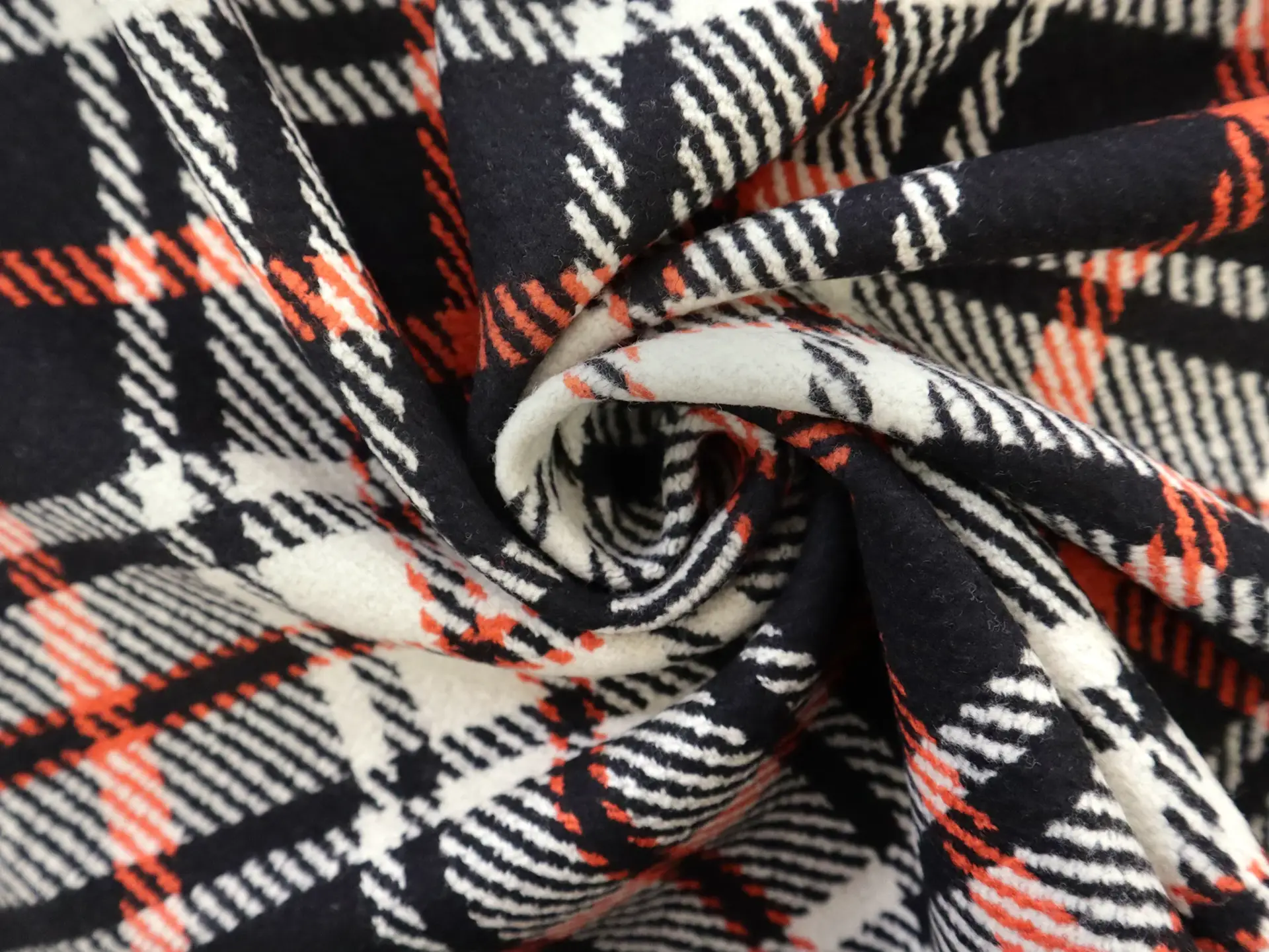 Italian Wool Plaid in Black White Orange
