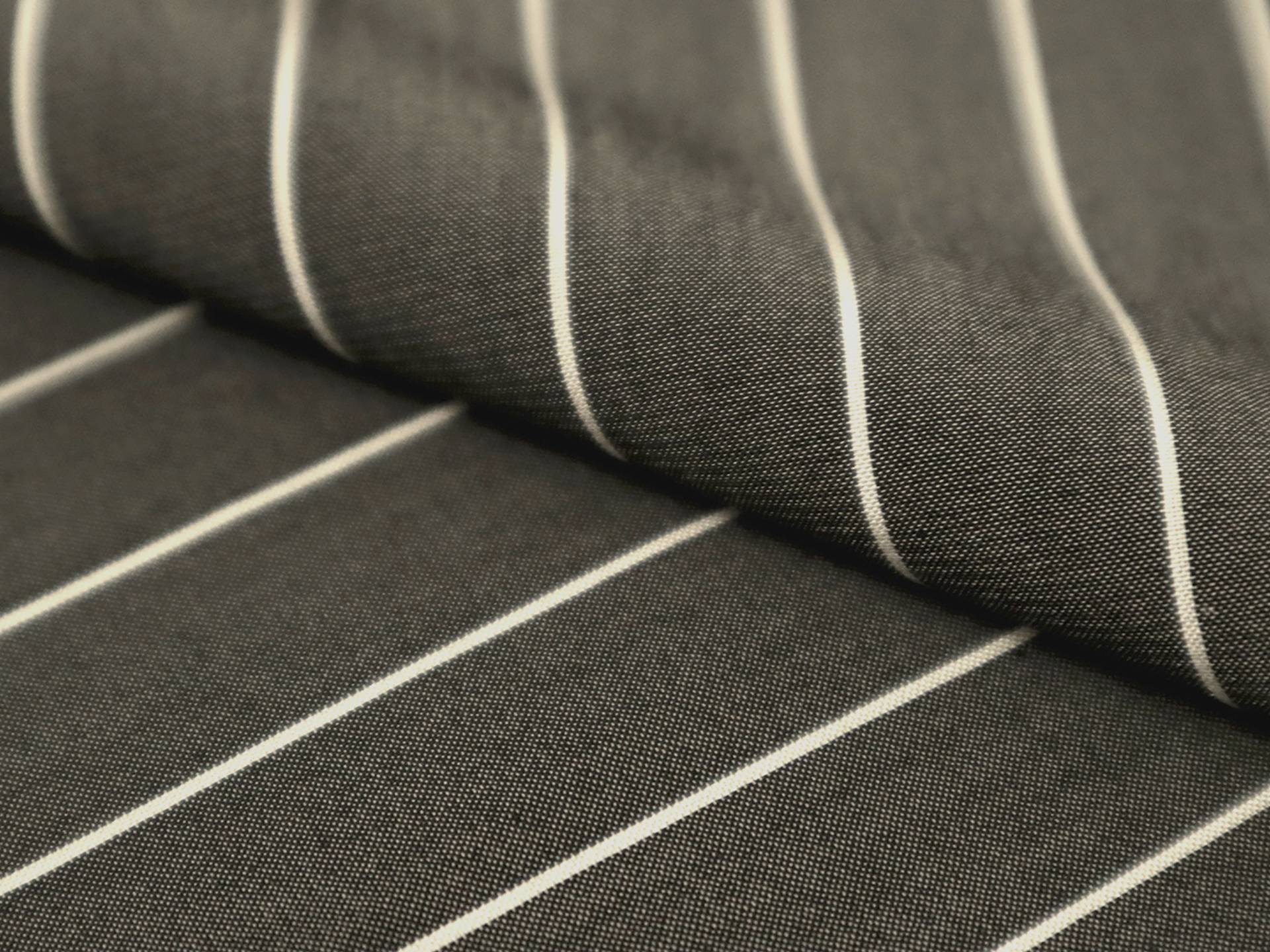 Silk Shirting in Graphite with White Stripes