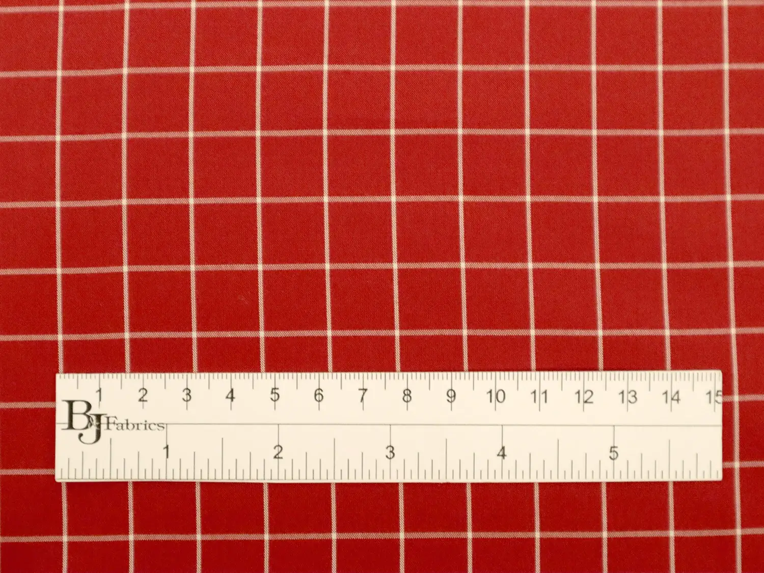 Silk Shirting with Windowpane Check Pattern in Red and White