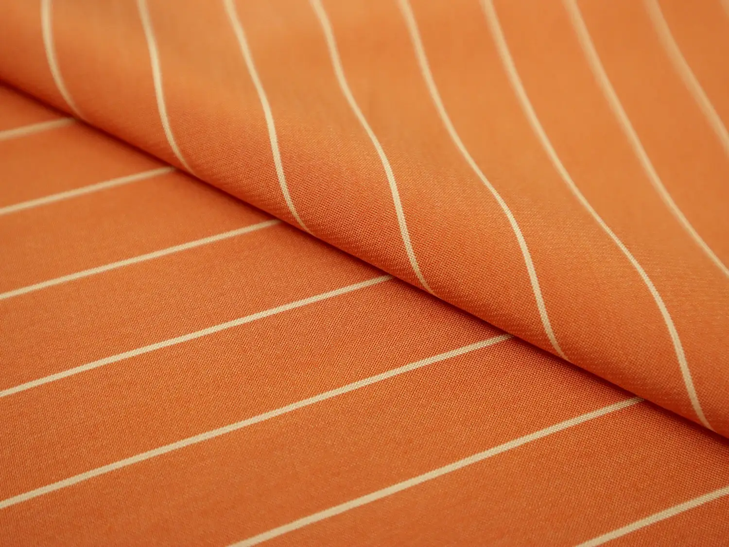 Silk Shirting in Orange with White Stripes