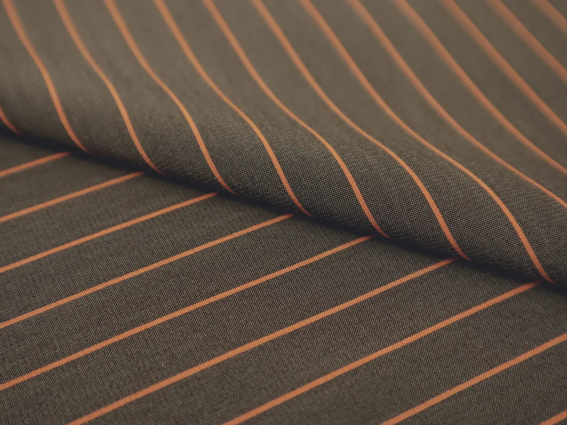 Silk Shirting in Graphite with Orange Stripe