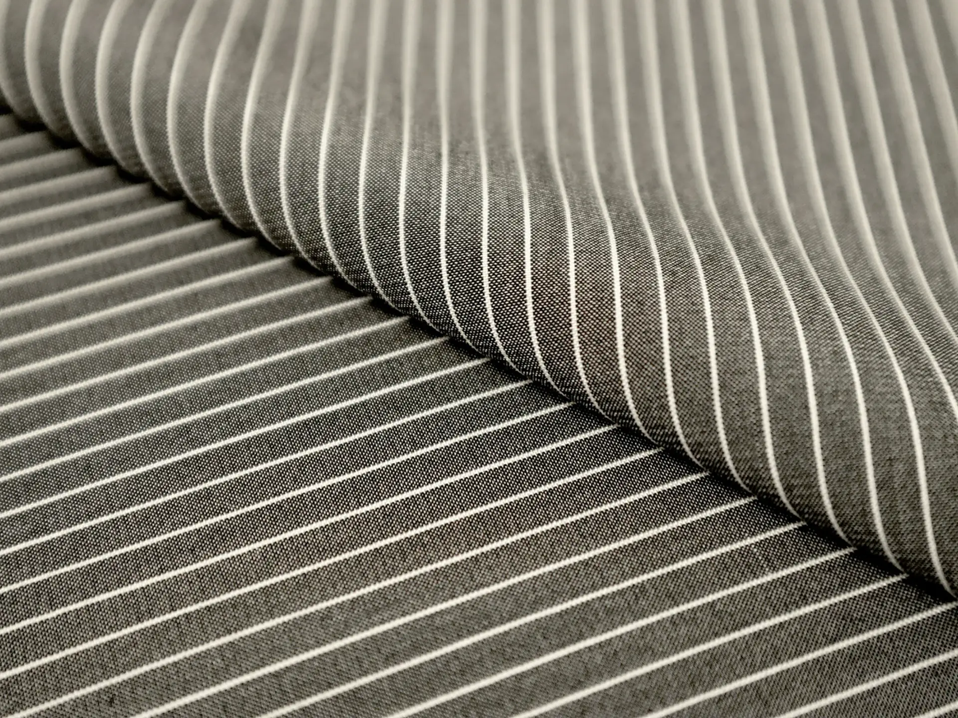 Silk Shirting in Graphite with White Stripes