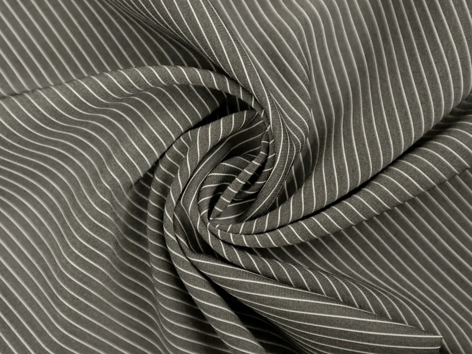 Silk Shirting in Graphite with White Stripes