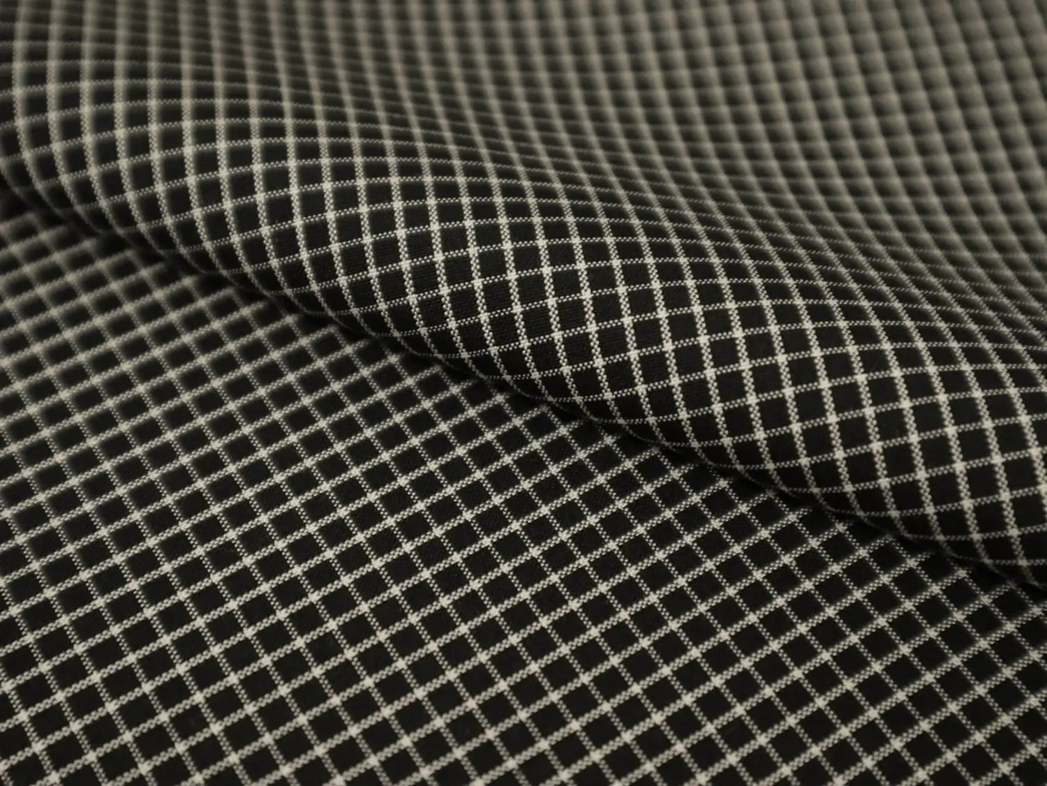 Silk Shirting with Check Pattern in Black and White