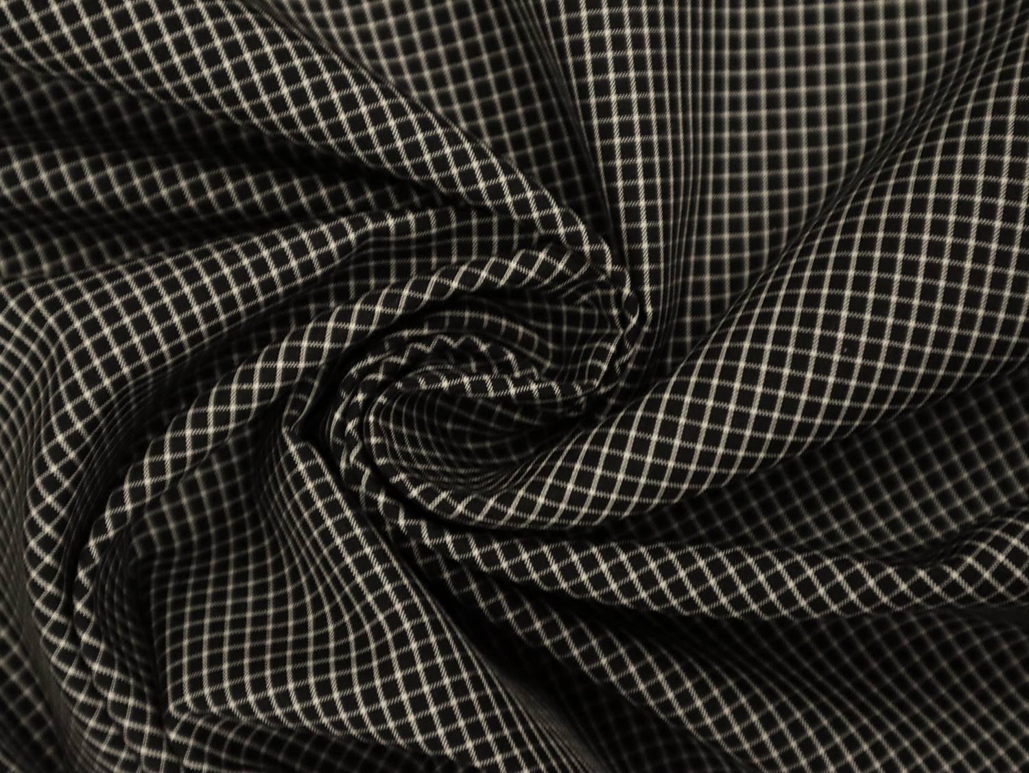 Silk Shirting with Check Pattern in Black and White