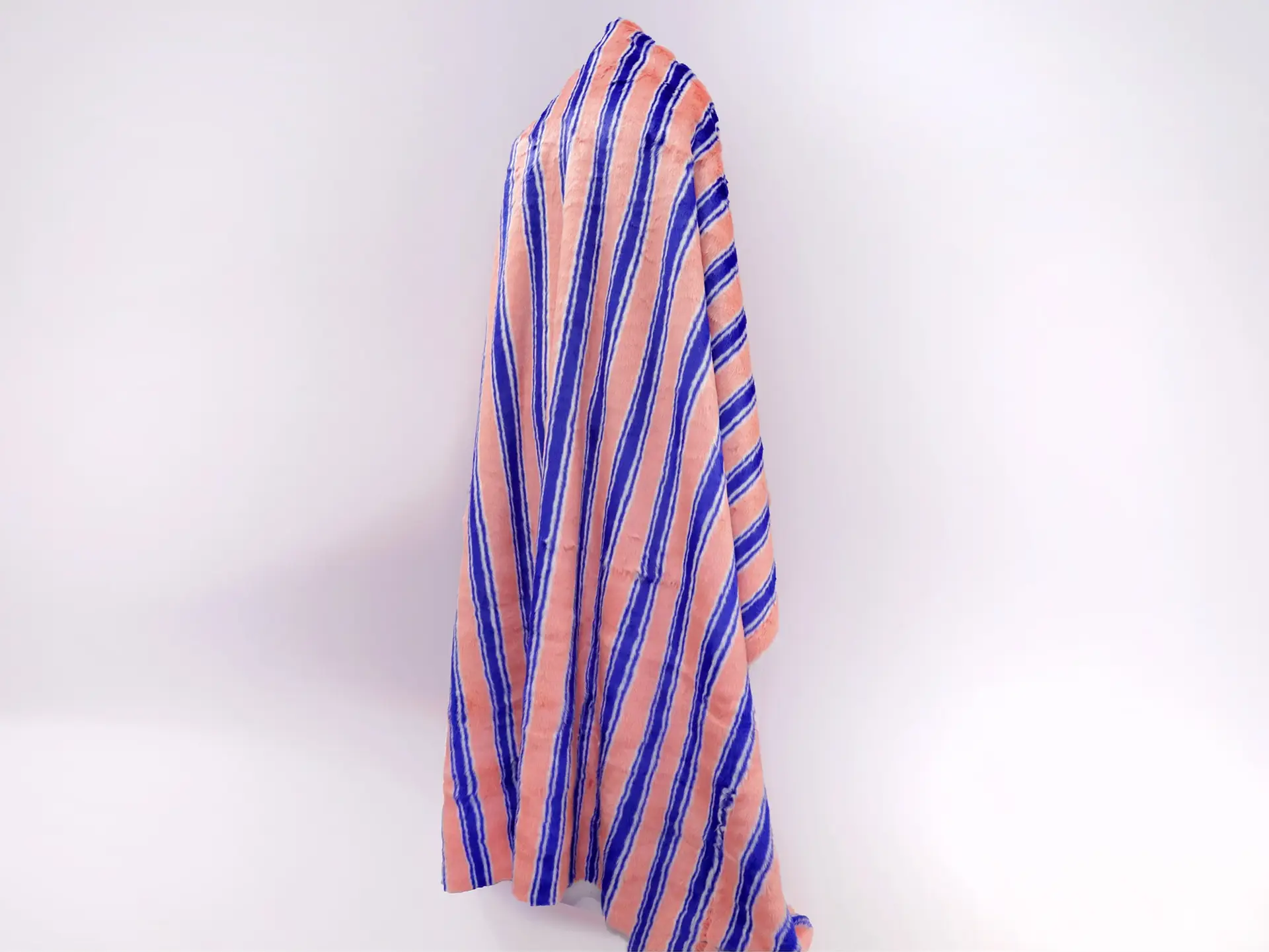 Faux Fur with Royal Blue, Peach, and White Stripes