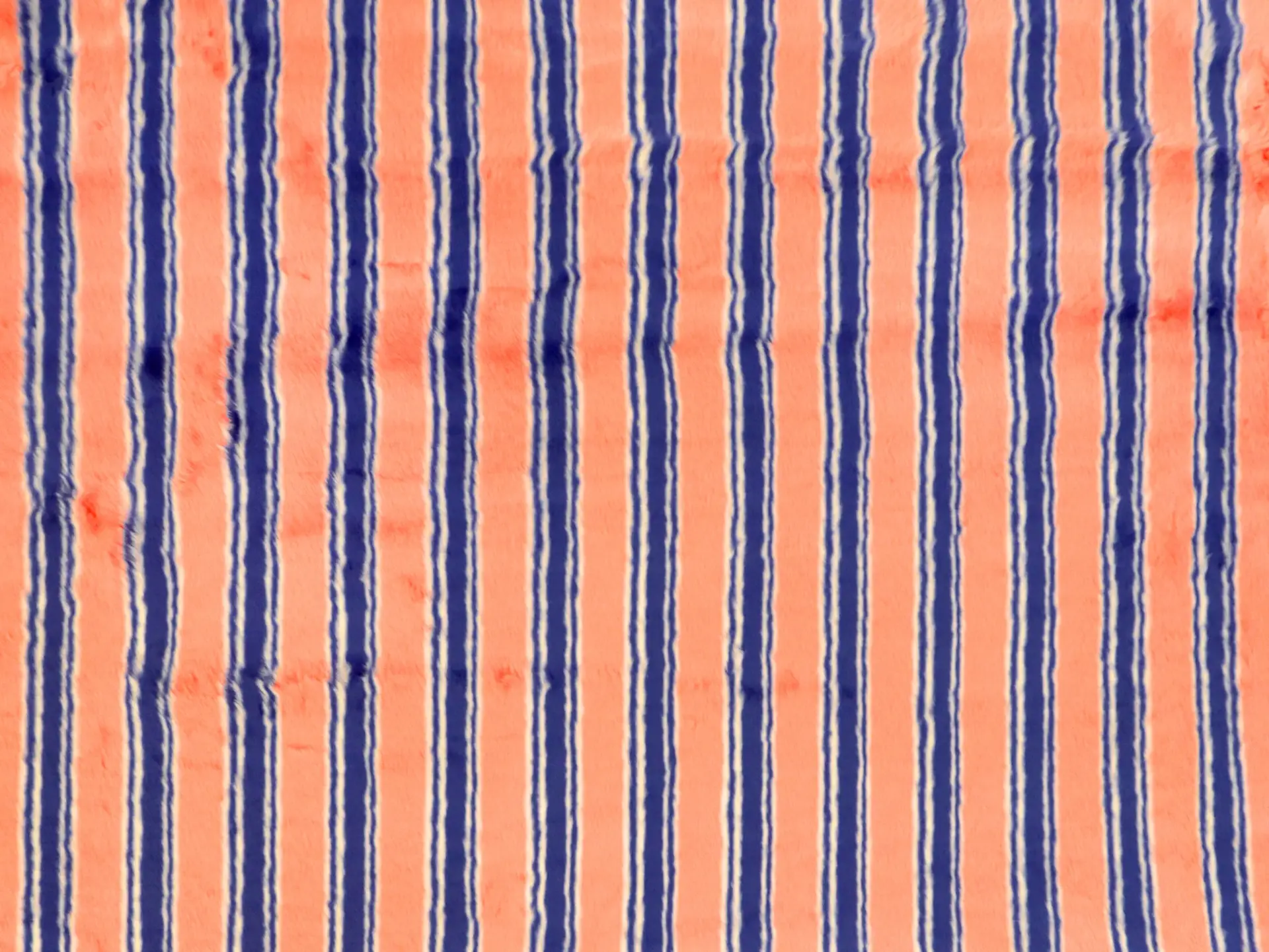 Faux Fur with Royal Blue, Peach, and White Stripes