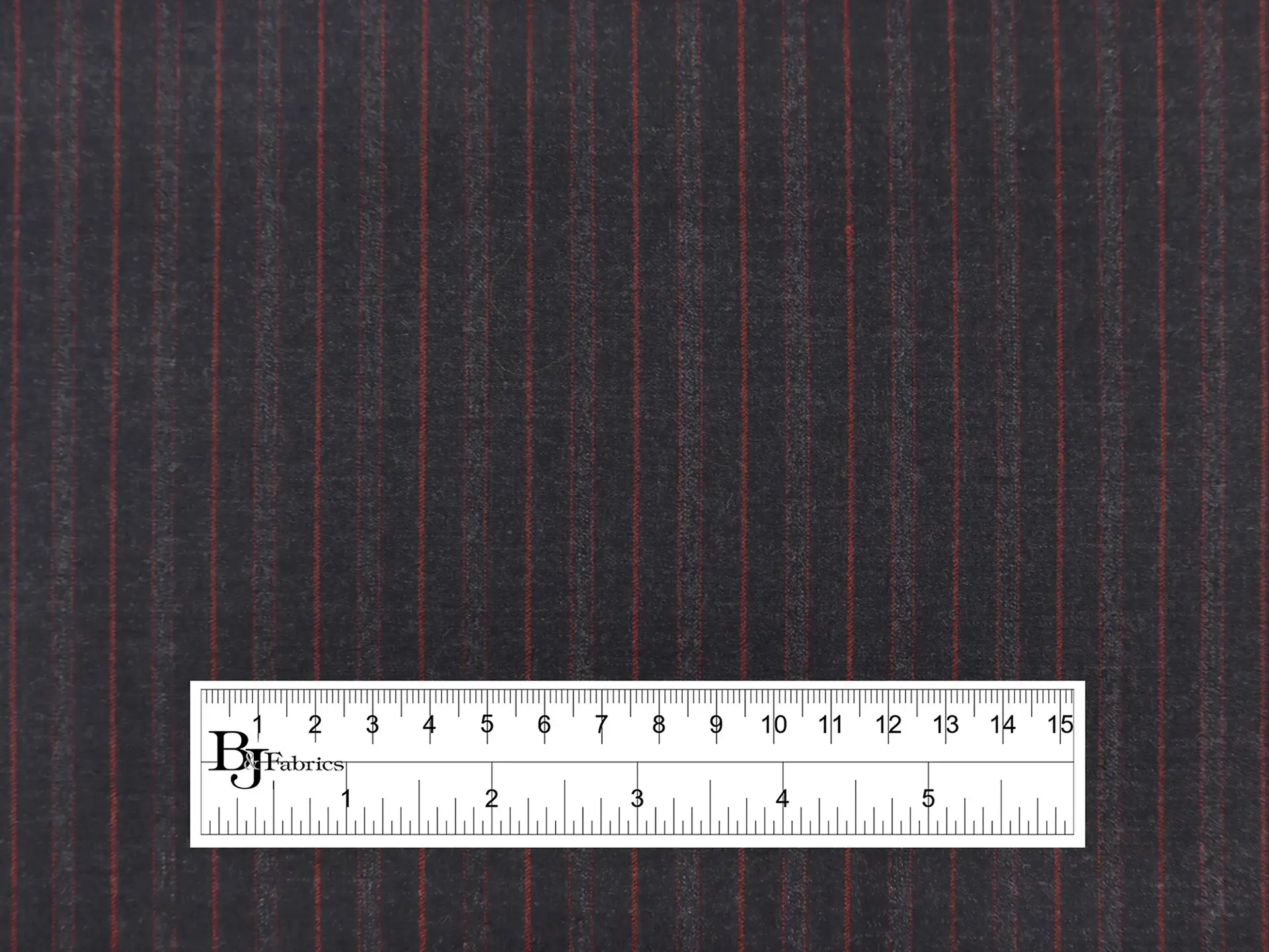 Wool Fine Flannel Striped Suiting in Charcoal & Red