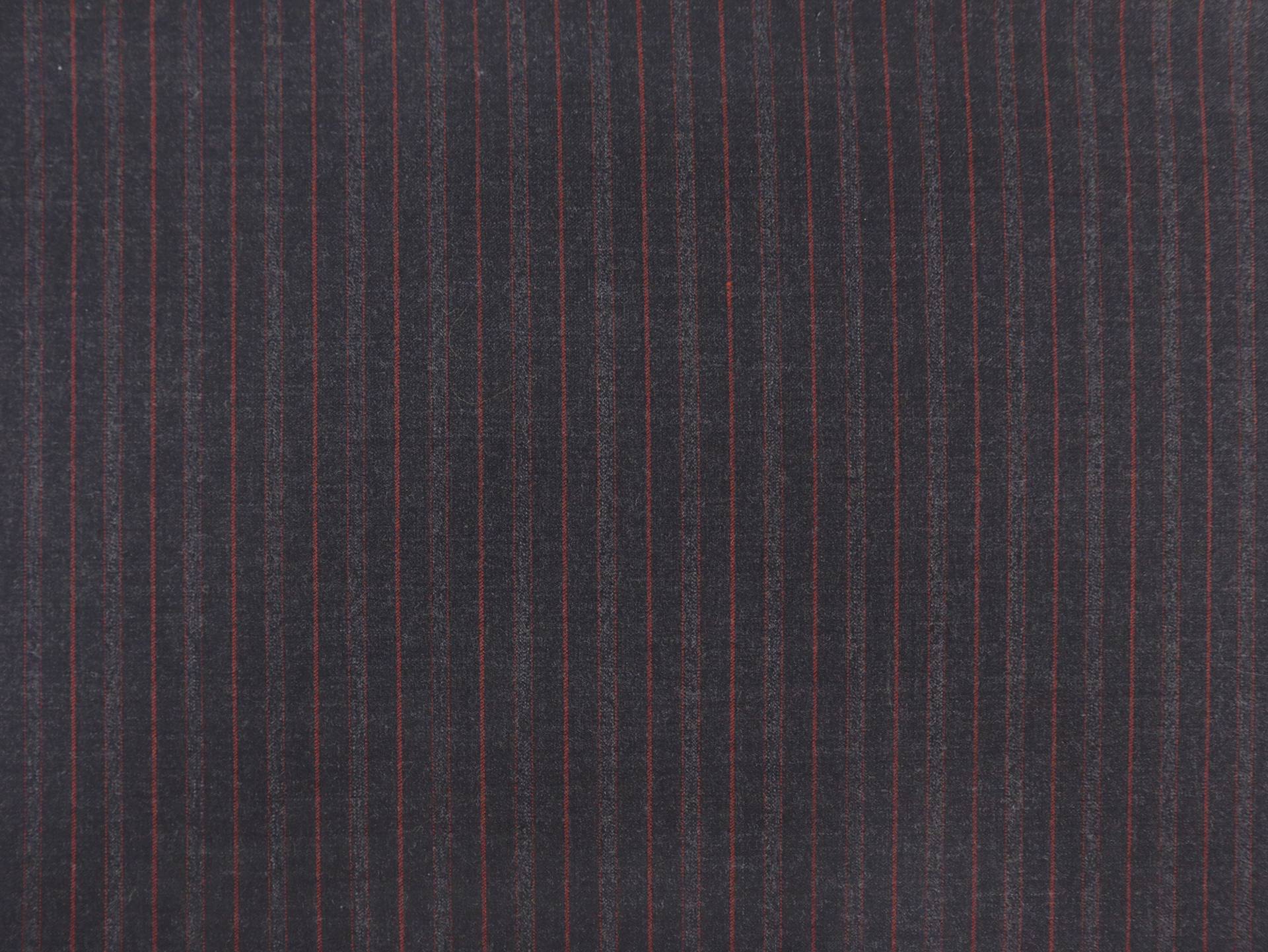 Wool Fine Flannel Striped Suiting in Charcoal & Red