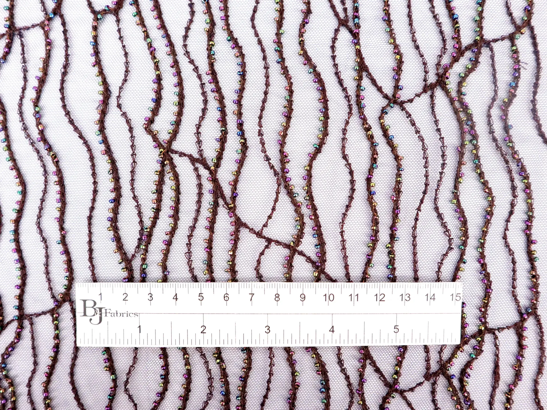 Beaded Tulle in Navy with Iridescent Beads