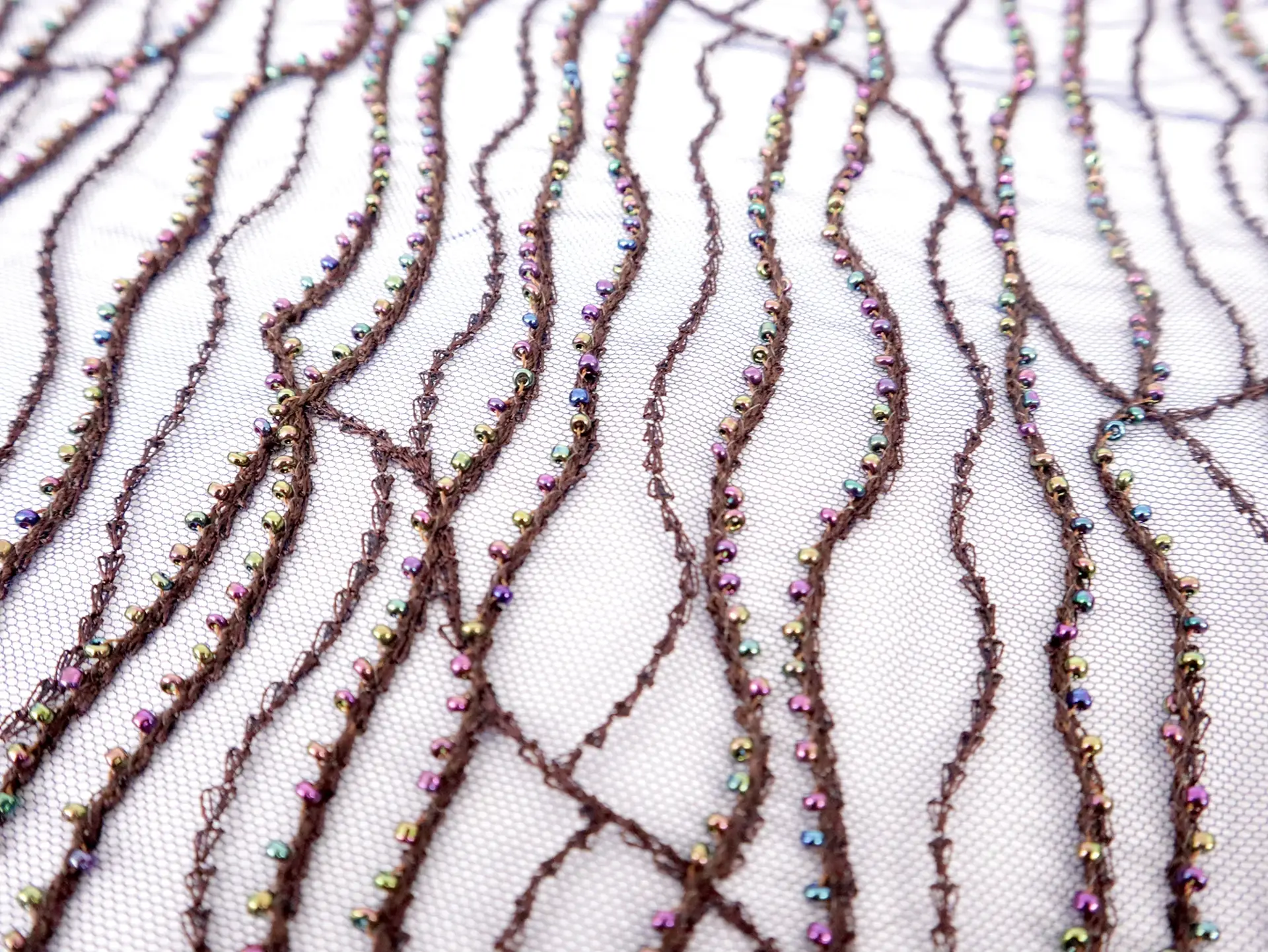 Beaded Tulle in Navy with Iridescent Beads