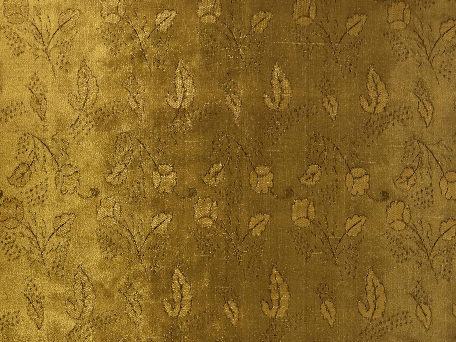 Metallic Silk Shantung with Leaf Pattern in Gold