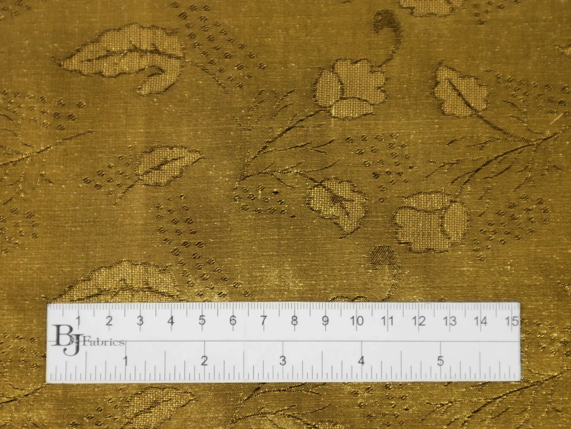 Metallic Silk Shantung with Leaf Pattern in Gold