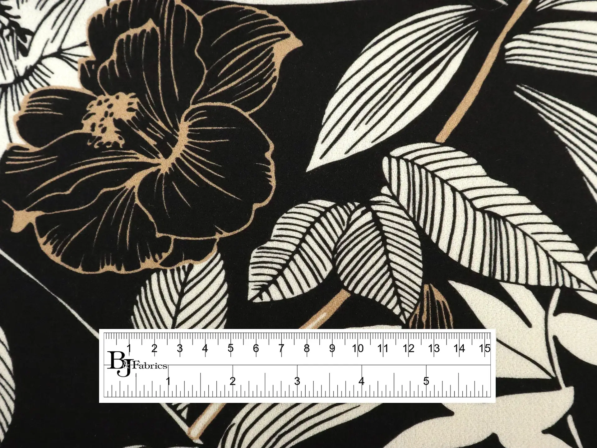 Wool Double Crepe with Floral Print in Black & White