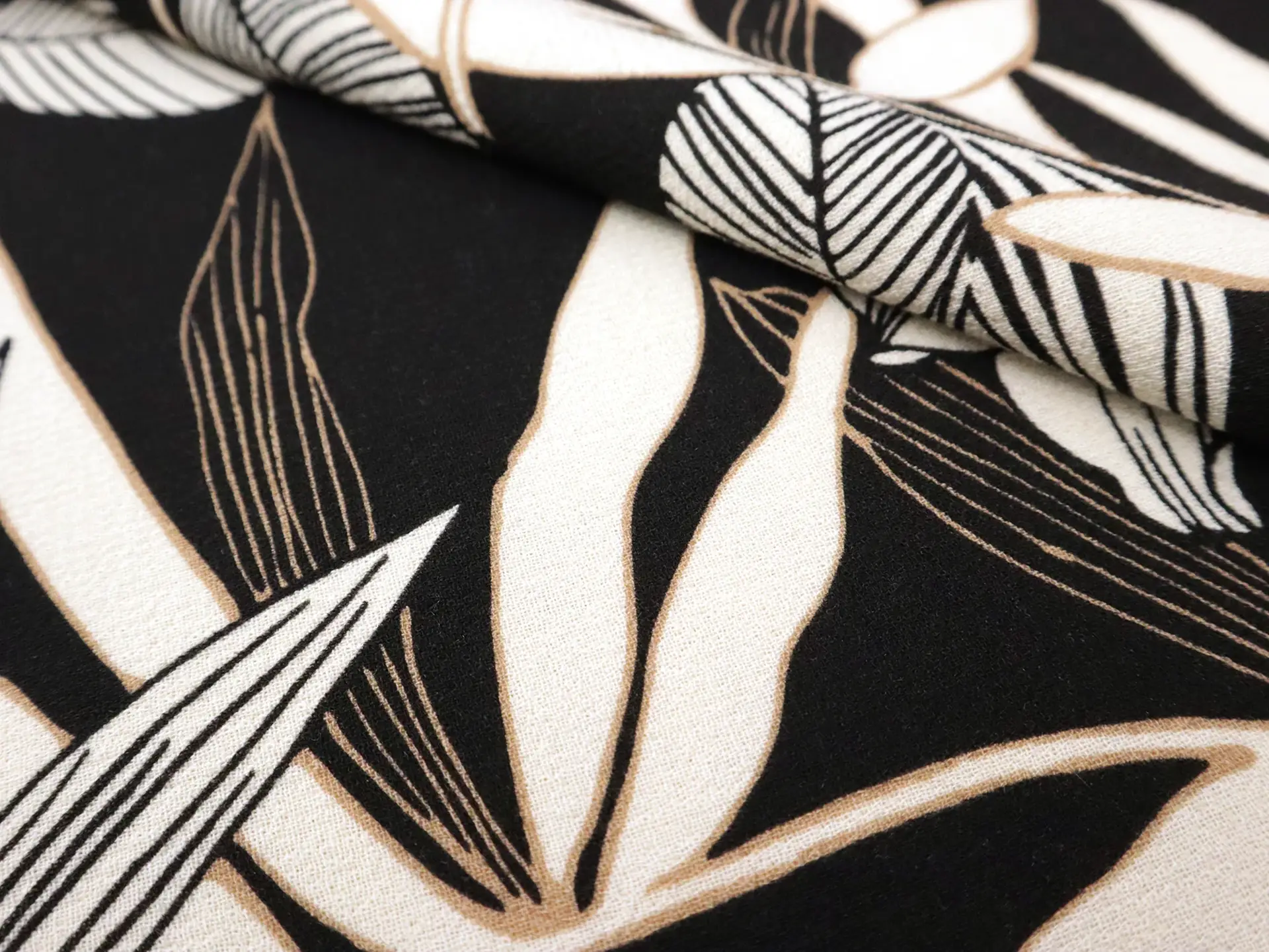 Wool Double Crepe with Floral Print in Black & White