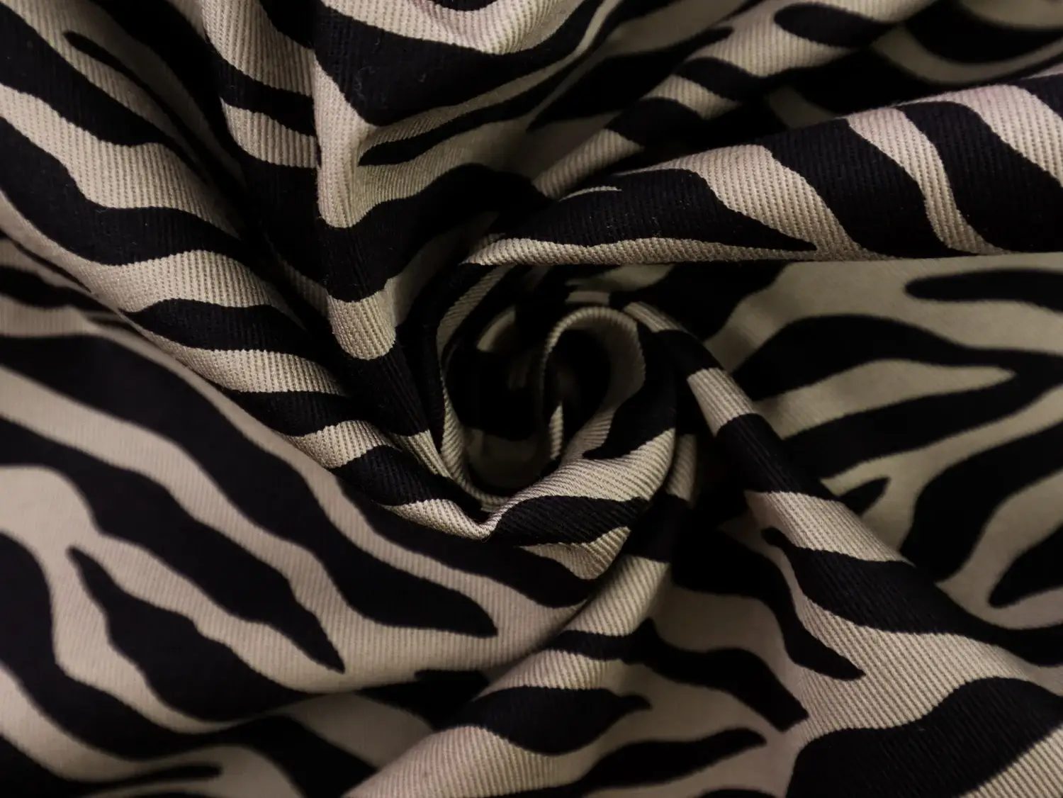 Cotton Twill Zebra Print in Taupe & Black