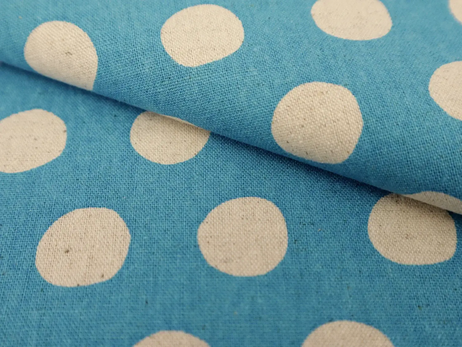 Cotton & Linen Canvas with Polka Dot Print in Blue