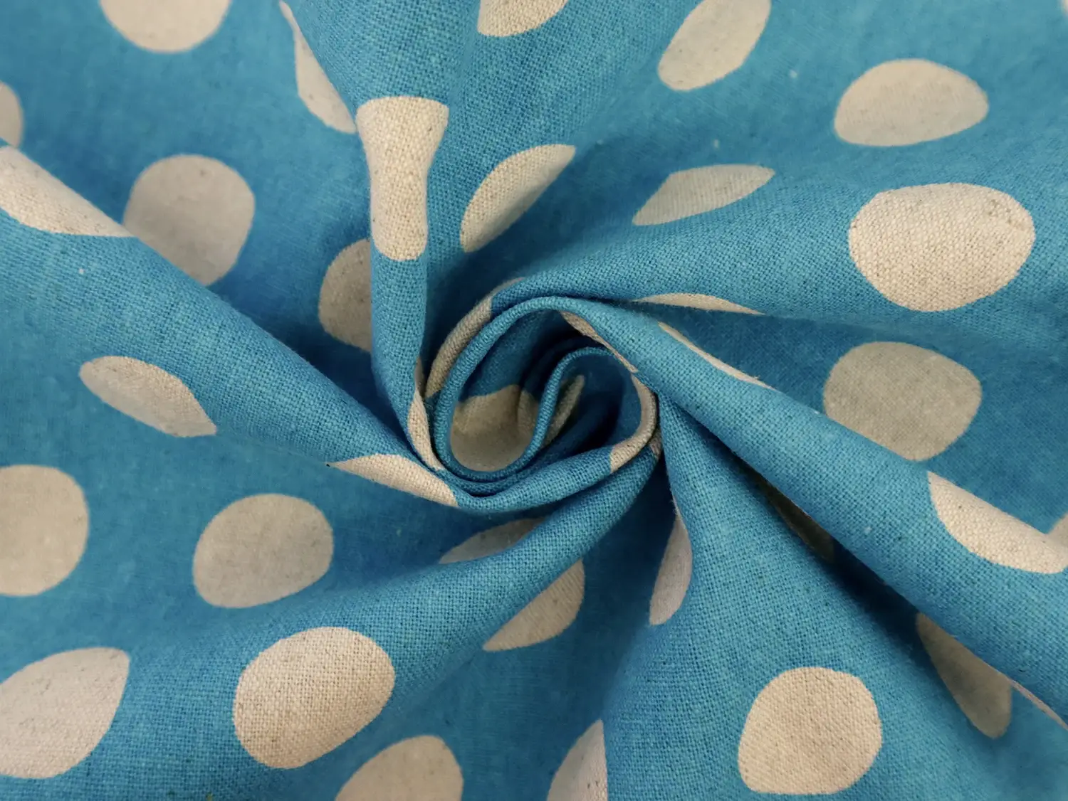 Cotton & Linen Canvas with Polka Dot Print in Blue