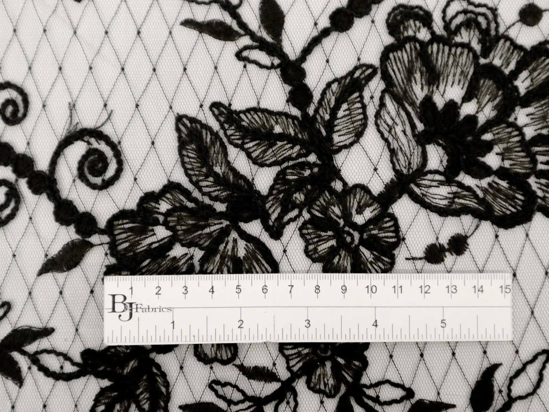 Embroidered Novelty Tulle with Floral Pattern in Black