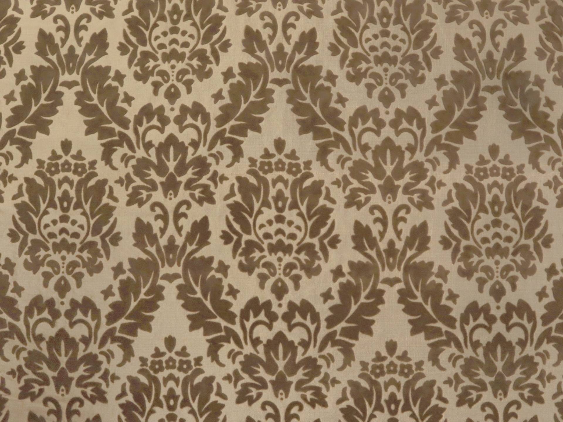 Flocked Silk Shantung with Classic Decorative Pattern in Taupe & Brown