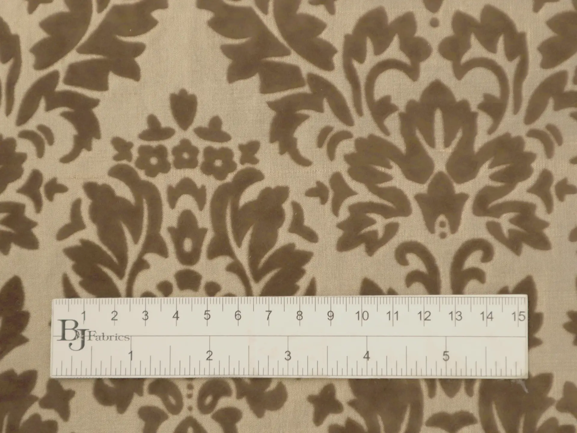 Flocked Silk Shantung with Classic Decorative Pattern in Taupe & Brown