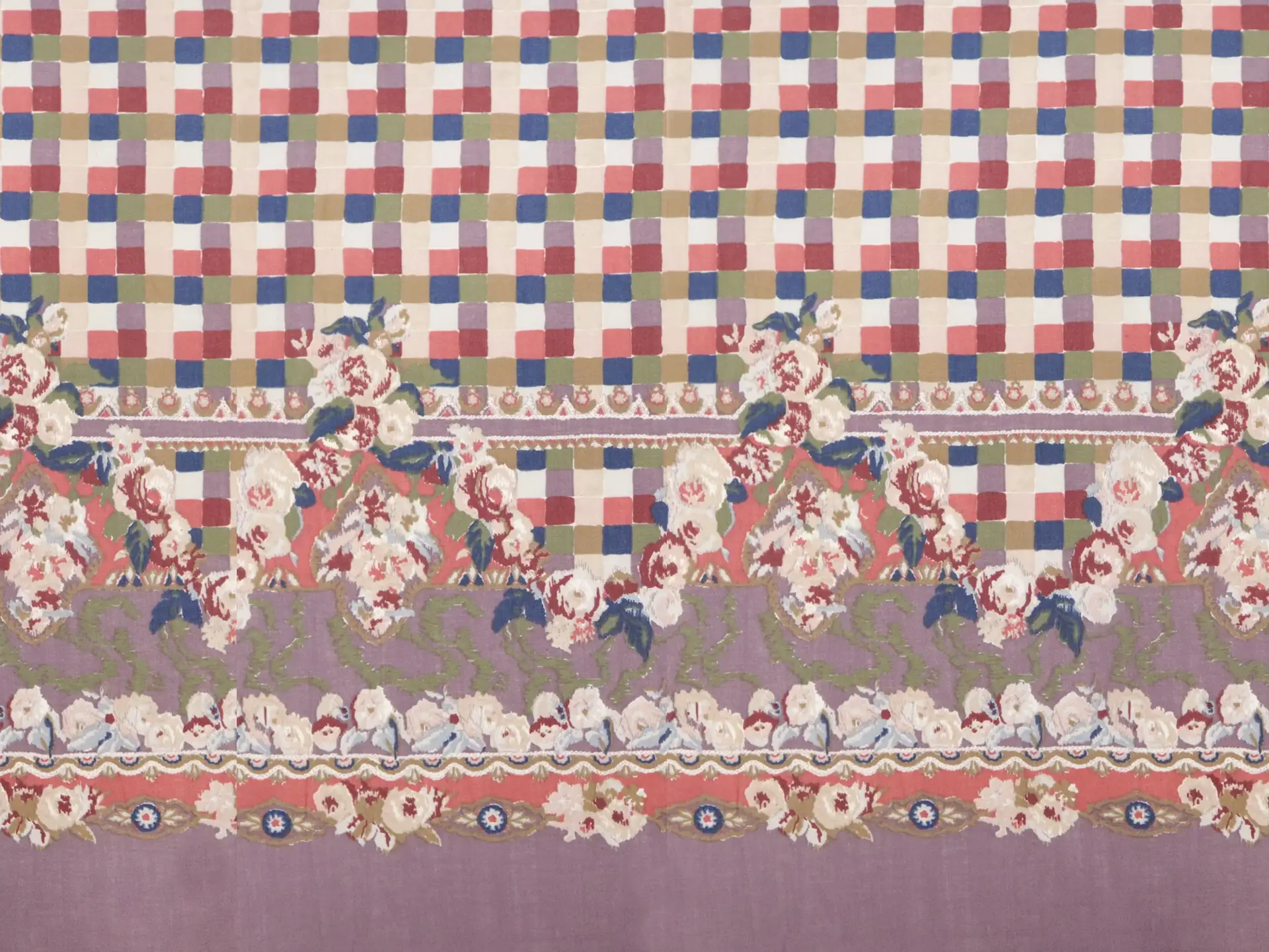 Vintage Wool & Cotton Viyella with Floral Tiles Border