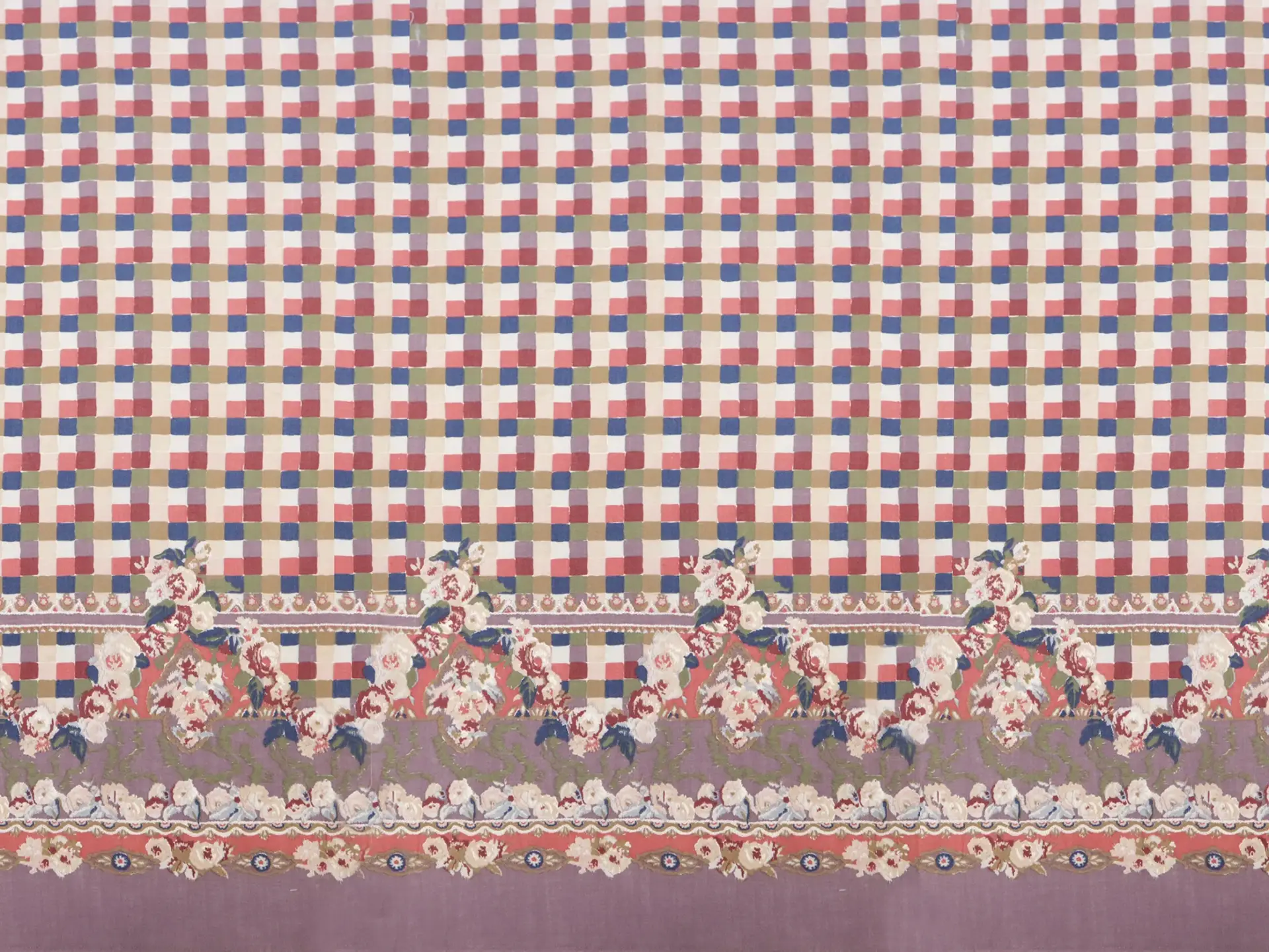 Vintage Wool & Cotton Viyella with Floral Tiles Border
