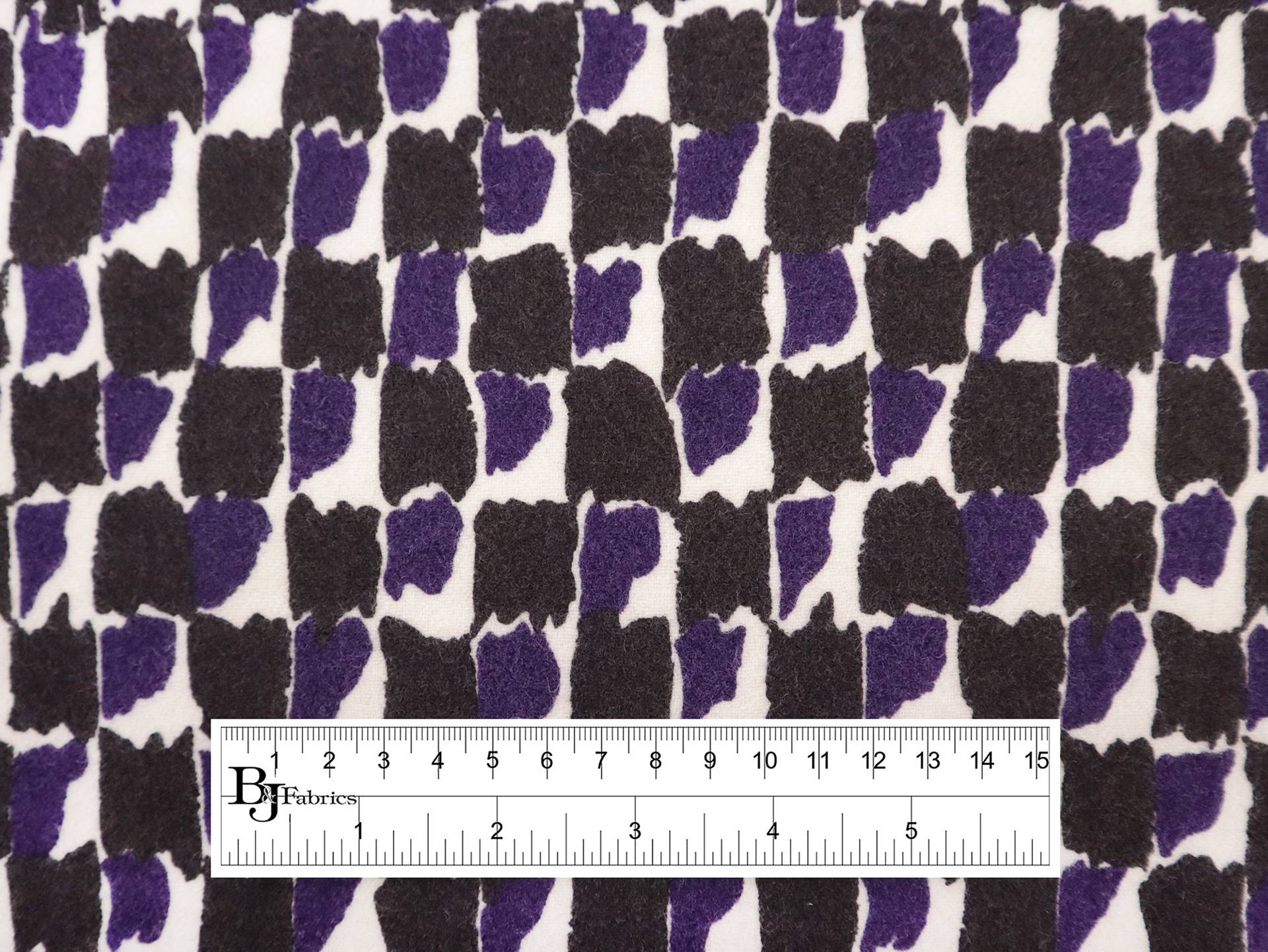Wool Print with Abstract Pattern in Black & Purple