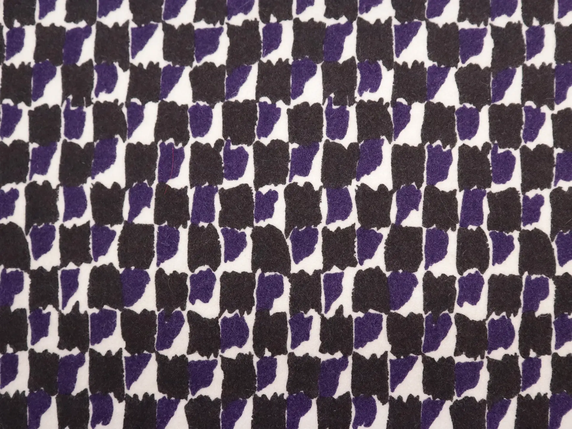 Wool Print with Abstract Pattern in Black & Purple