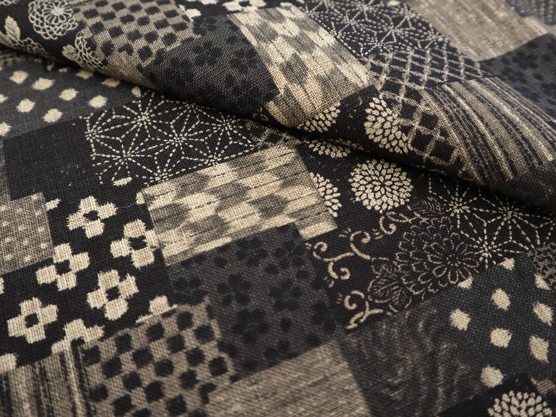 Japanese Cotton Print with Patchwork Pattern in Smoke