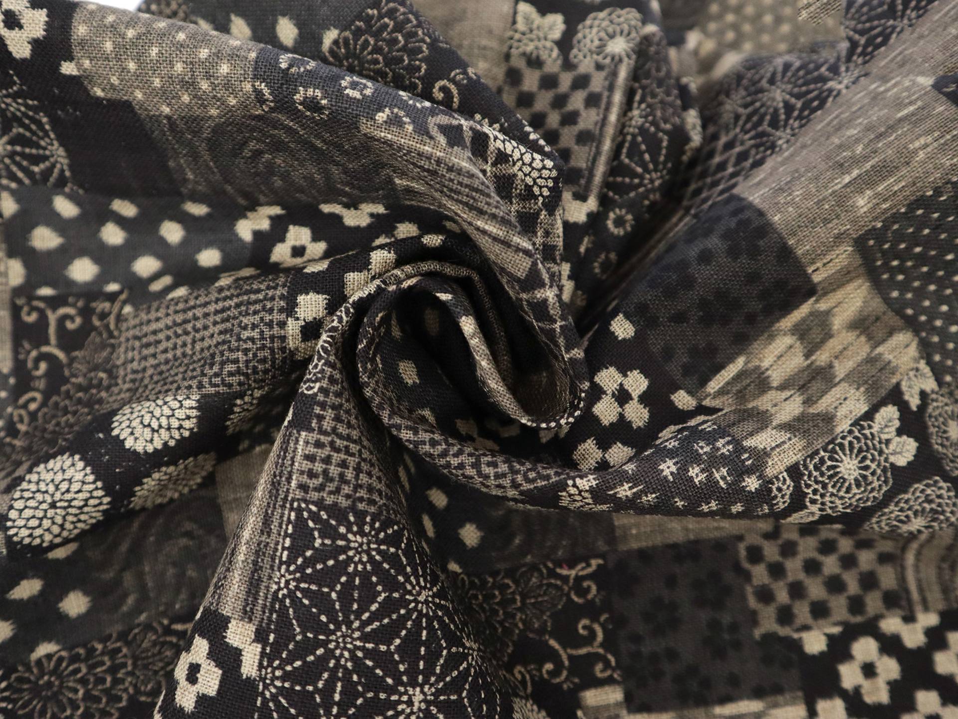Japanese Cotton Print with Patchwork Pattern in Smoke