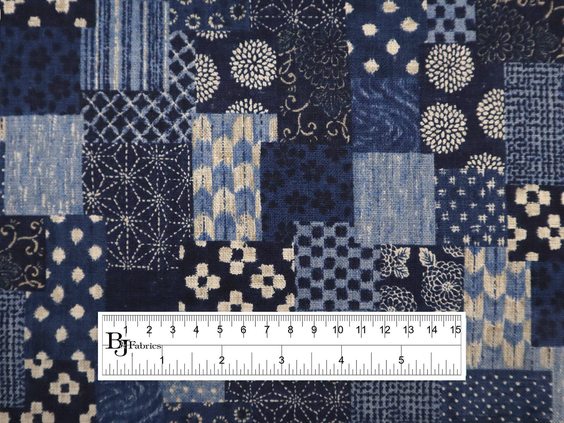 Cotton Print with Patchwork Pattern in Indigo