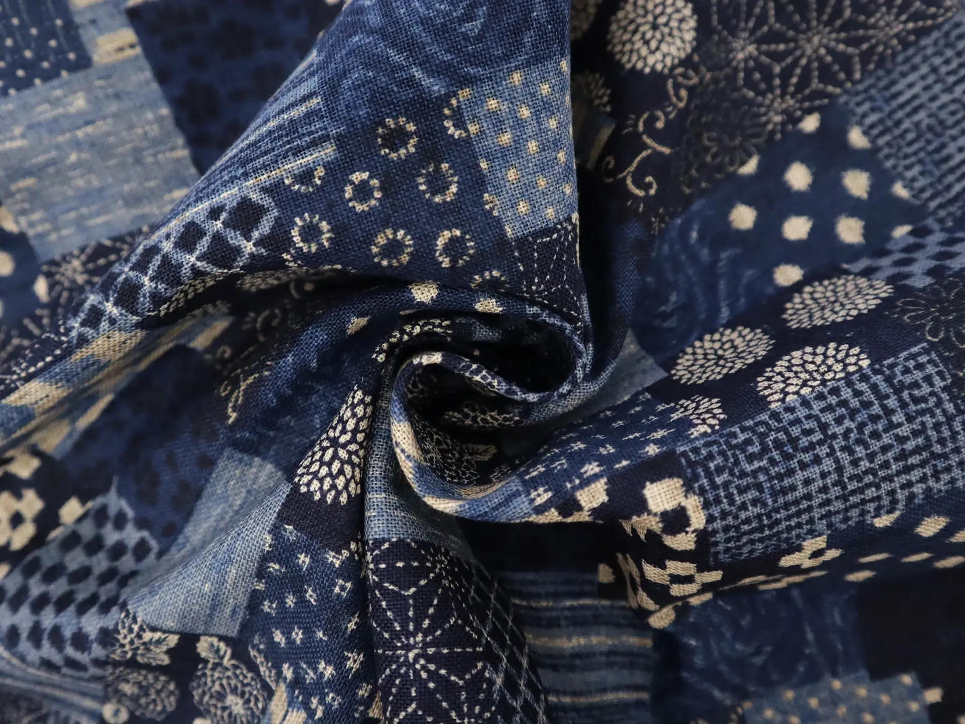 Cotton Print with Patchwork Pattern in Indigo