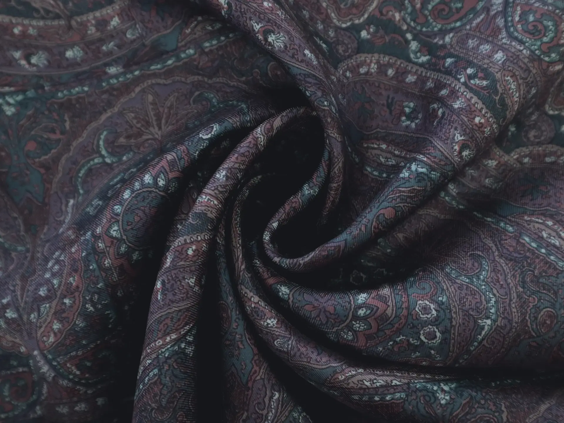 Italian Silk Twill Print in Mauve Teal