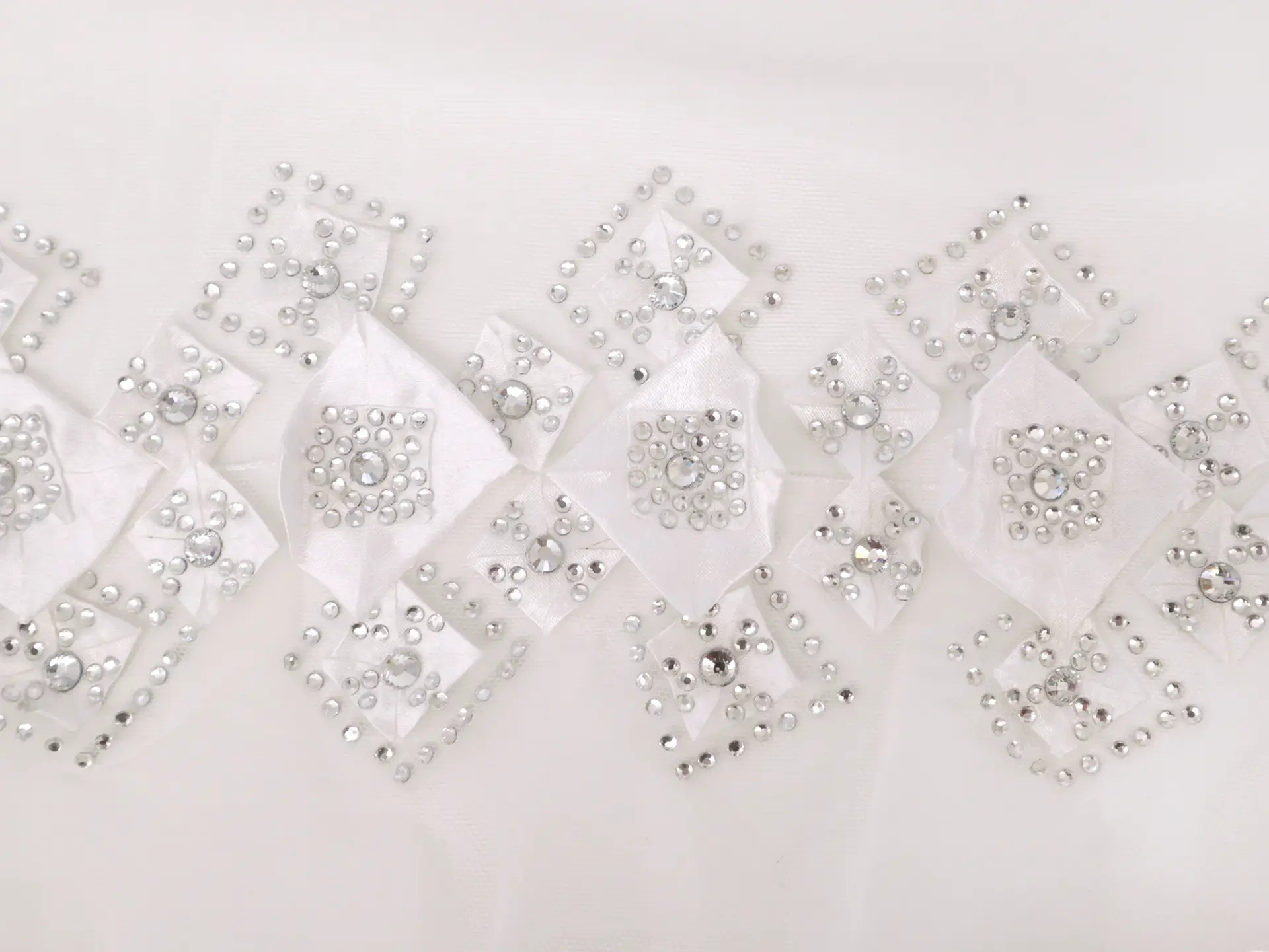 Beaded Embroidered Tulle with Bedazzled Squares