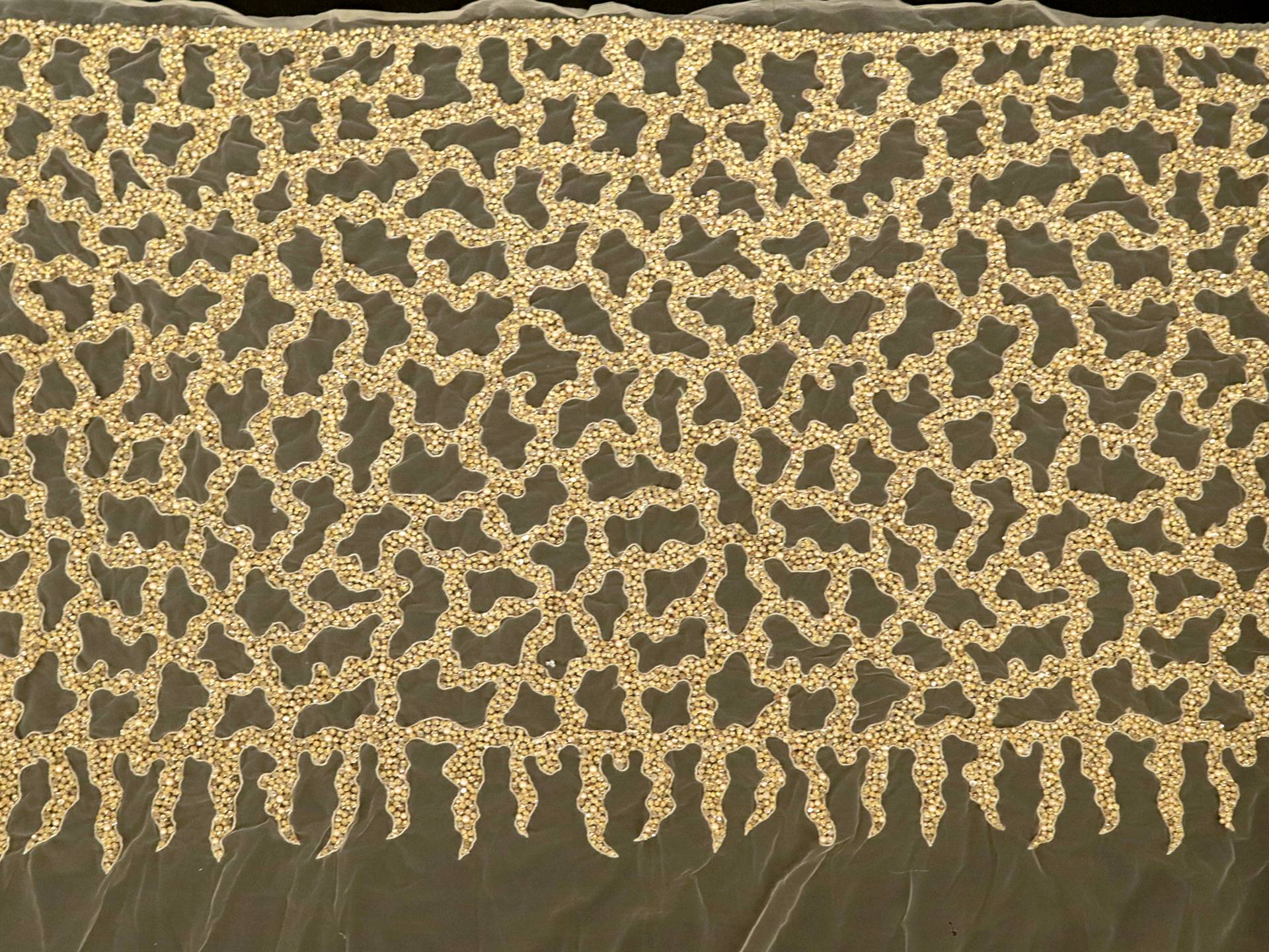 Beaded Embroidered Tulle with Abstract Flame Pattern